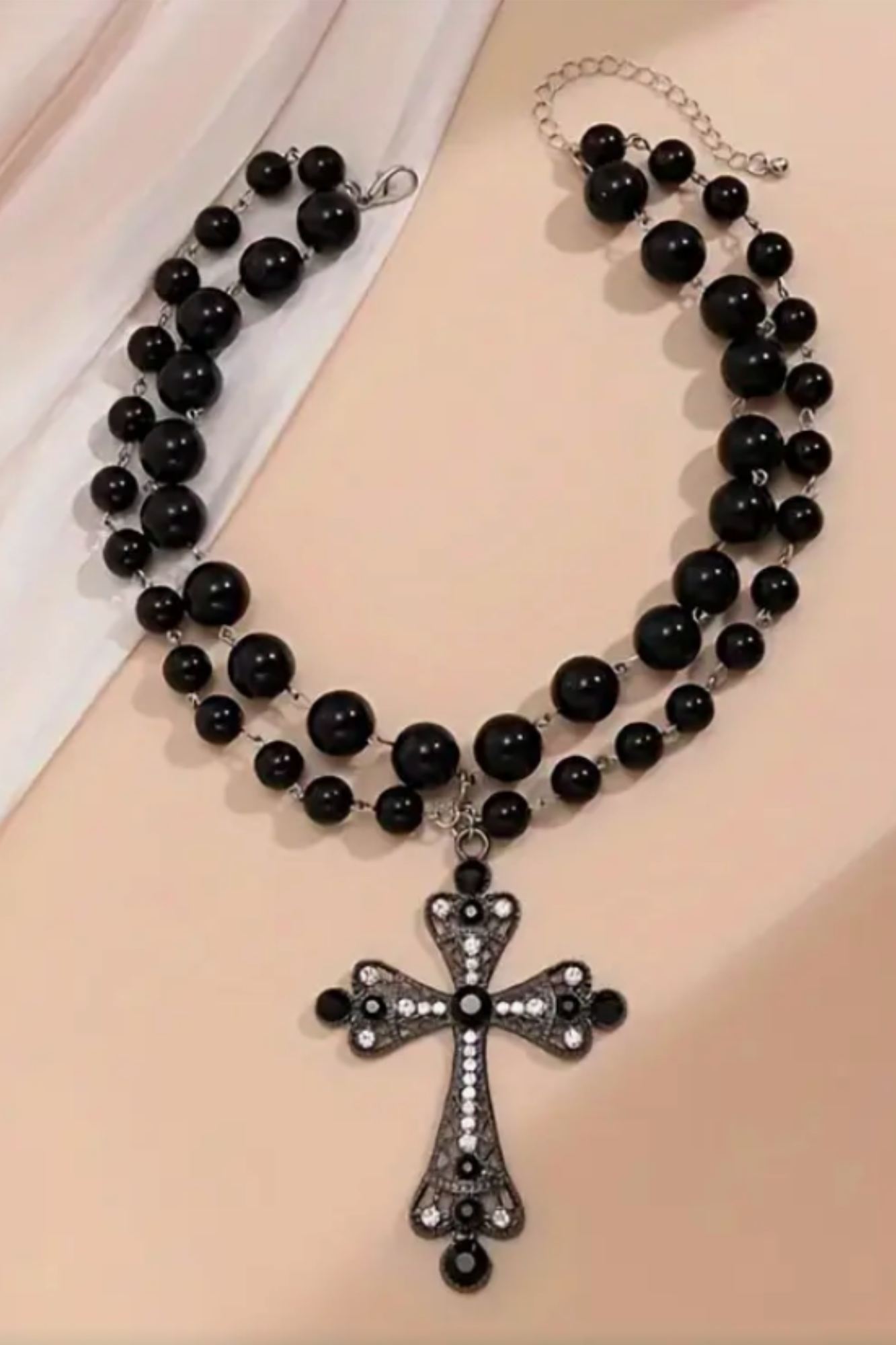 BLACK PEARLS CROSS NECKLACE
