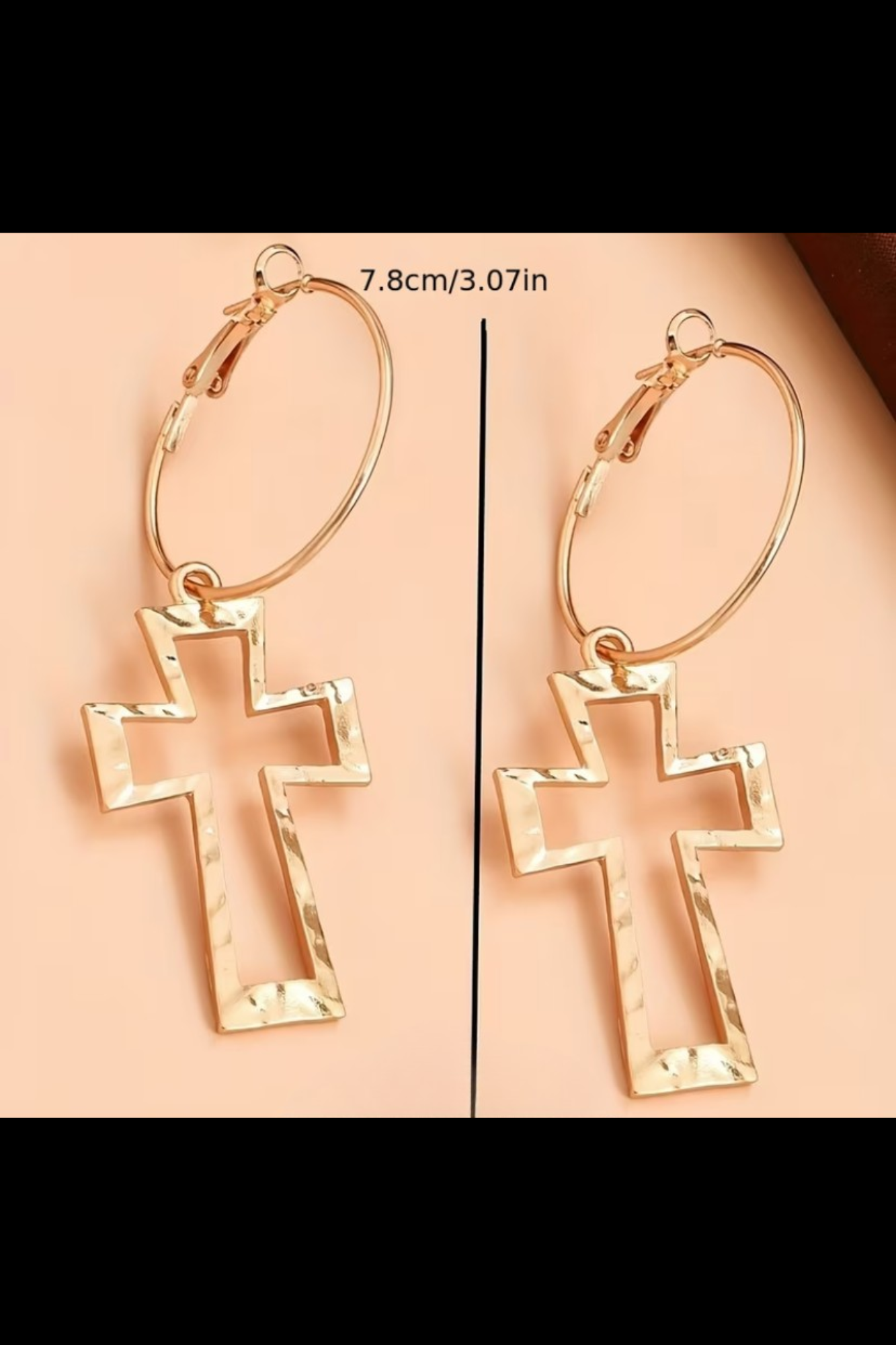 HAMMERED CROSS LOOP EARRINGS