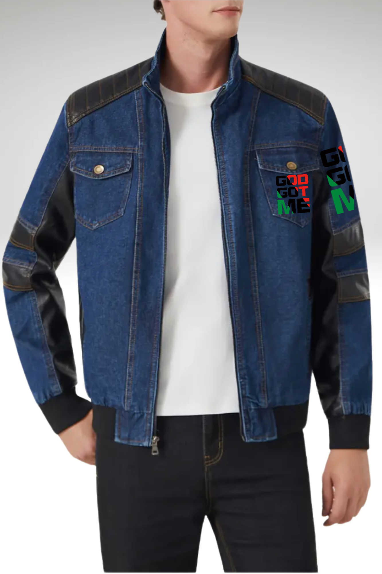JUNETEENTH DENIM BIKER JACKET