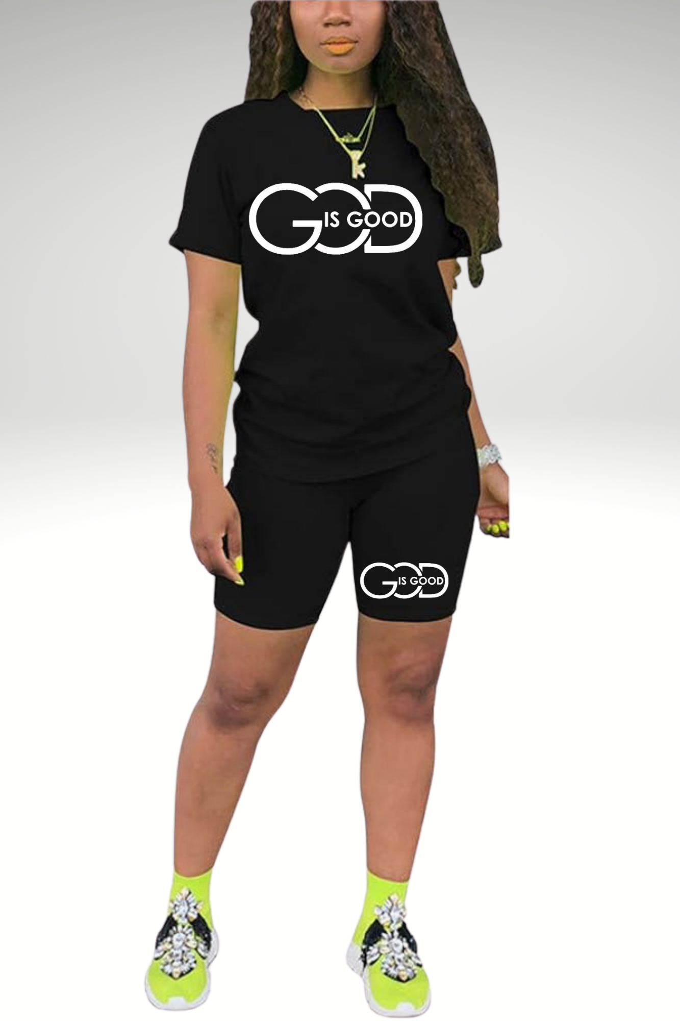 GOD IS GOOD WOMENS SHORT SETS