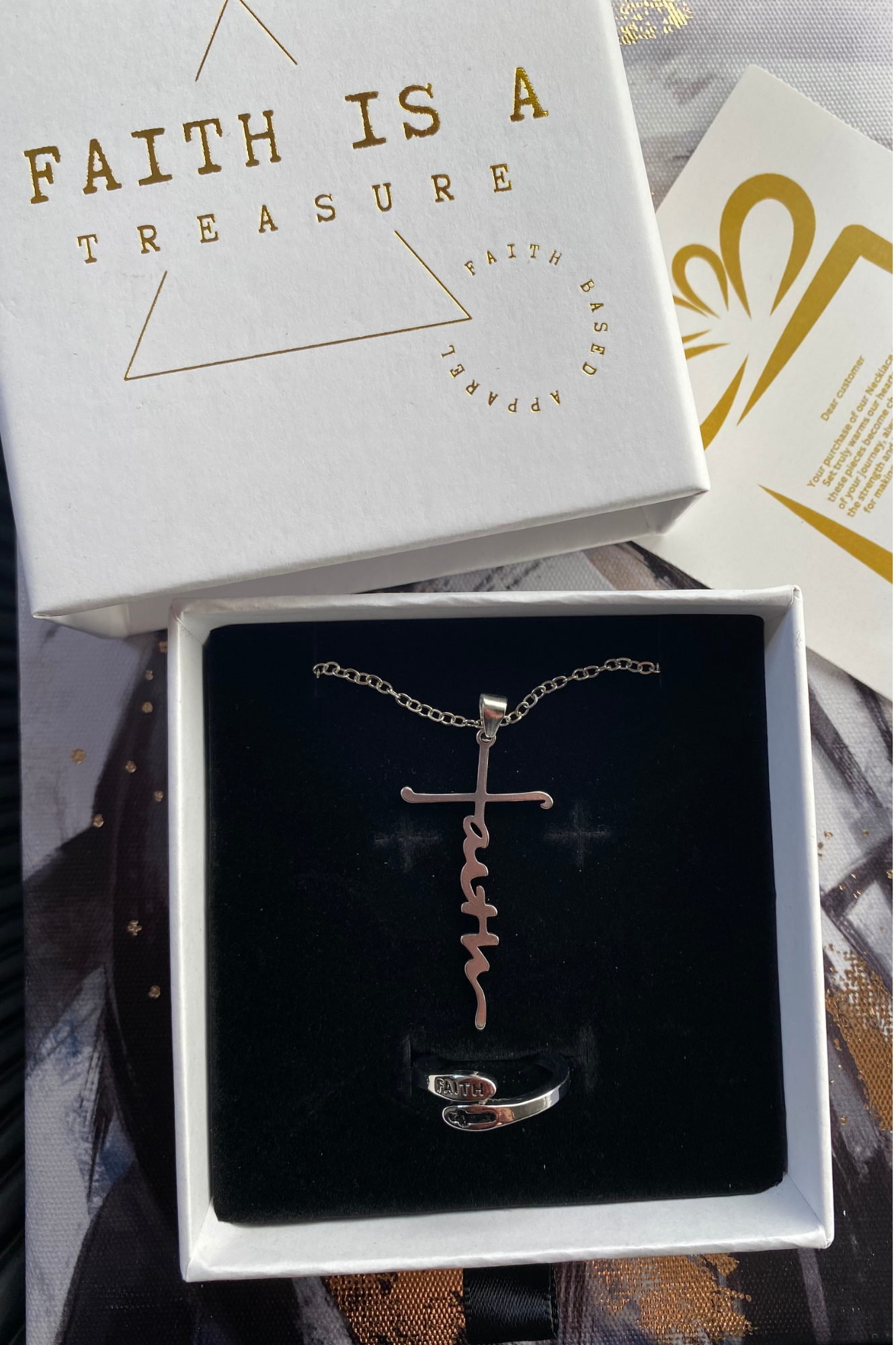 FAITH SILVER NECKLACE PENDANT RING SET