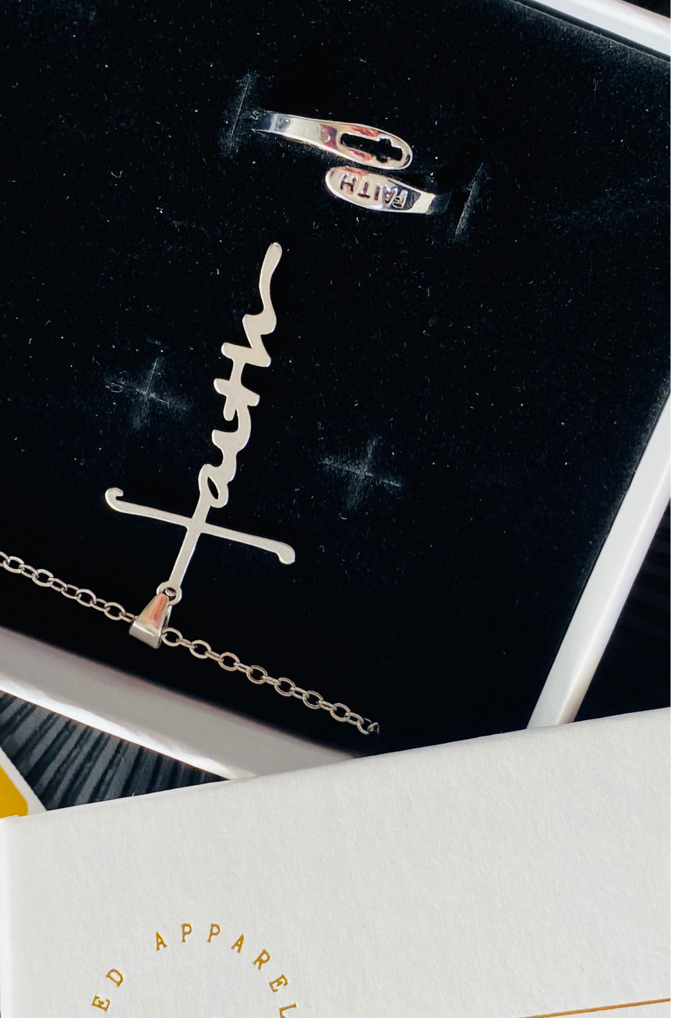 FAITH SILVER NECKLACE PENDANT RING SET