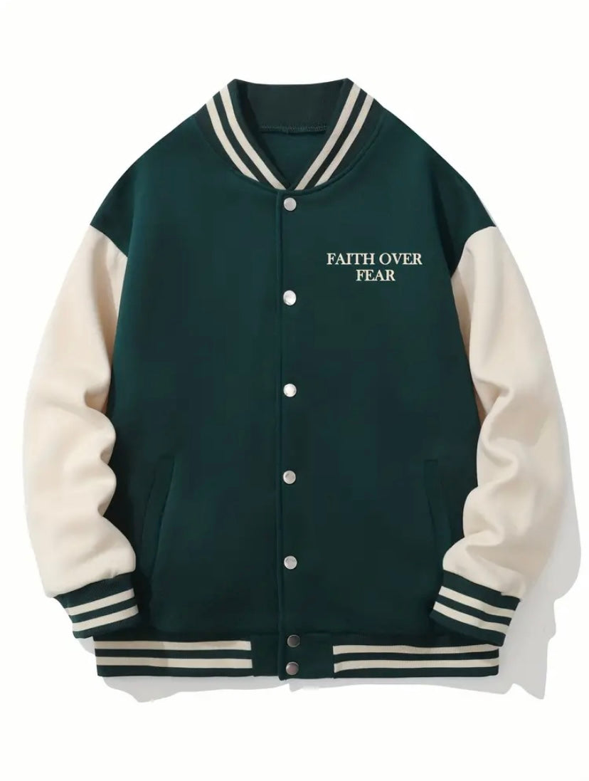 FAITH OVER FEAR WOMENS BASEBALL JACKET