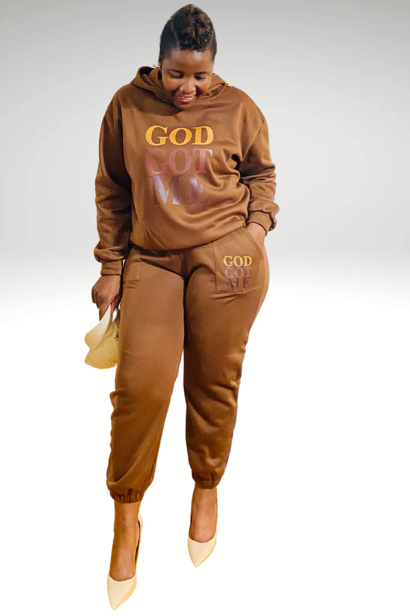 GOD GOT ME COFFEE BROWN SET