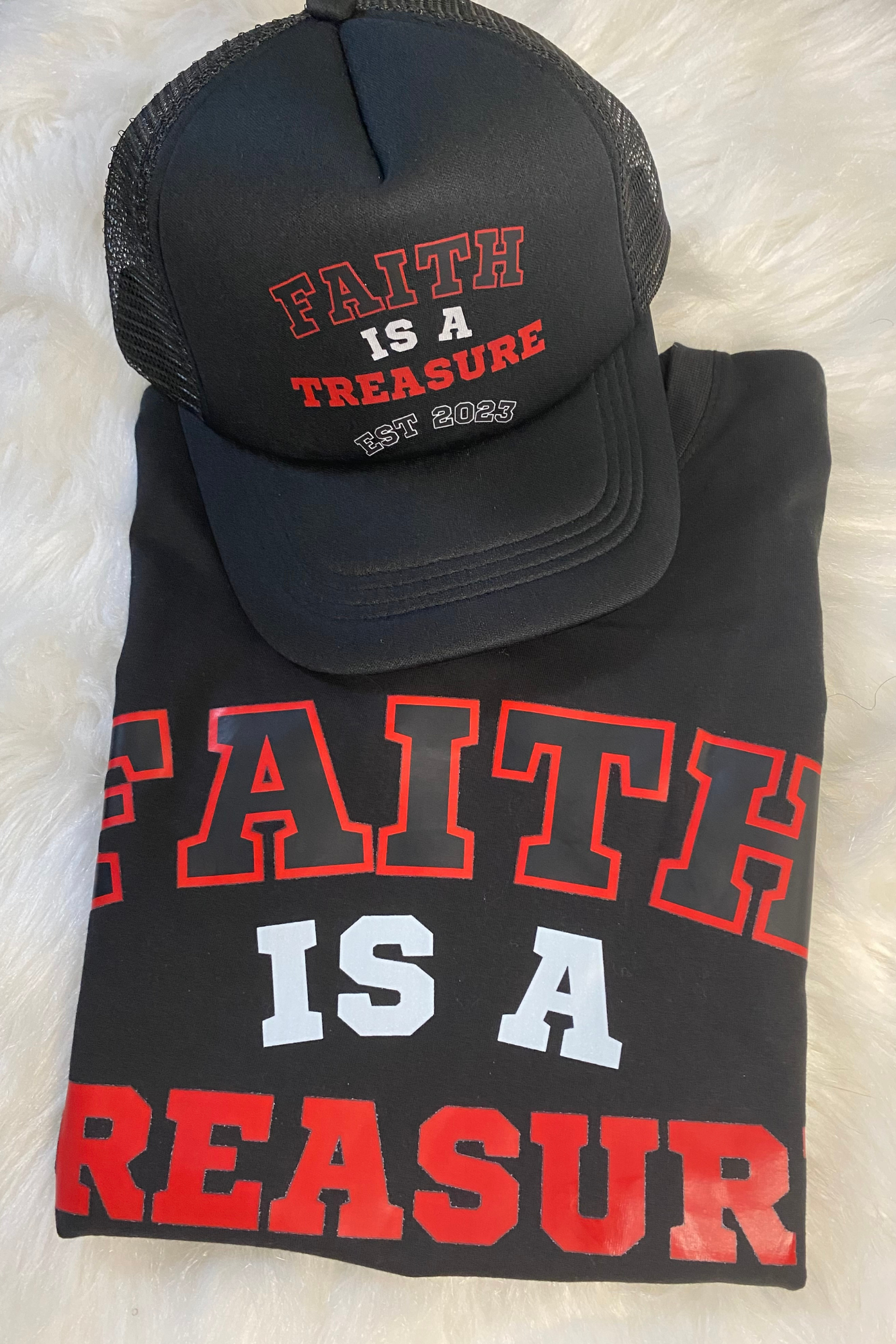 FAITH IS A TREASURE EST BLACK/RED HAT