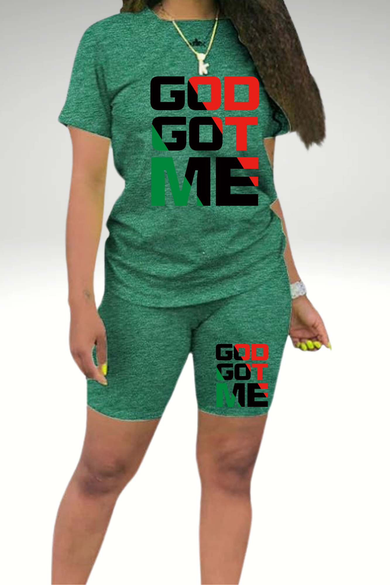 JUNETEENTH GOD GOT ME WOMENS SHORT SETS