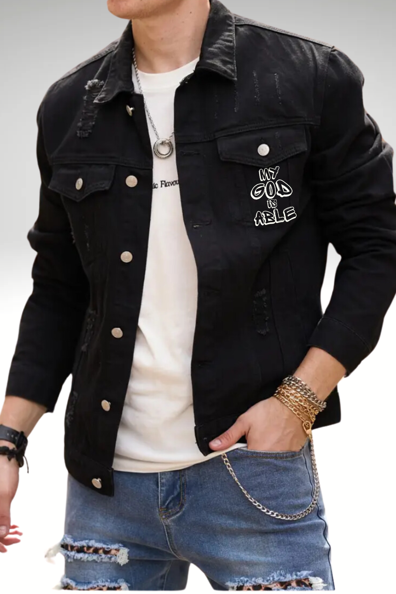 MY GOD IS ABLE MEN'S DENIM JACKET
