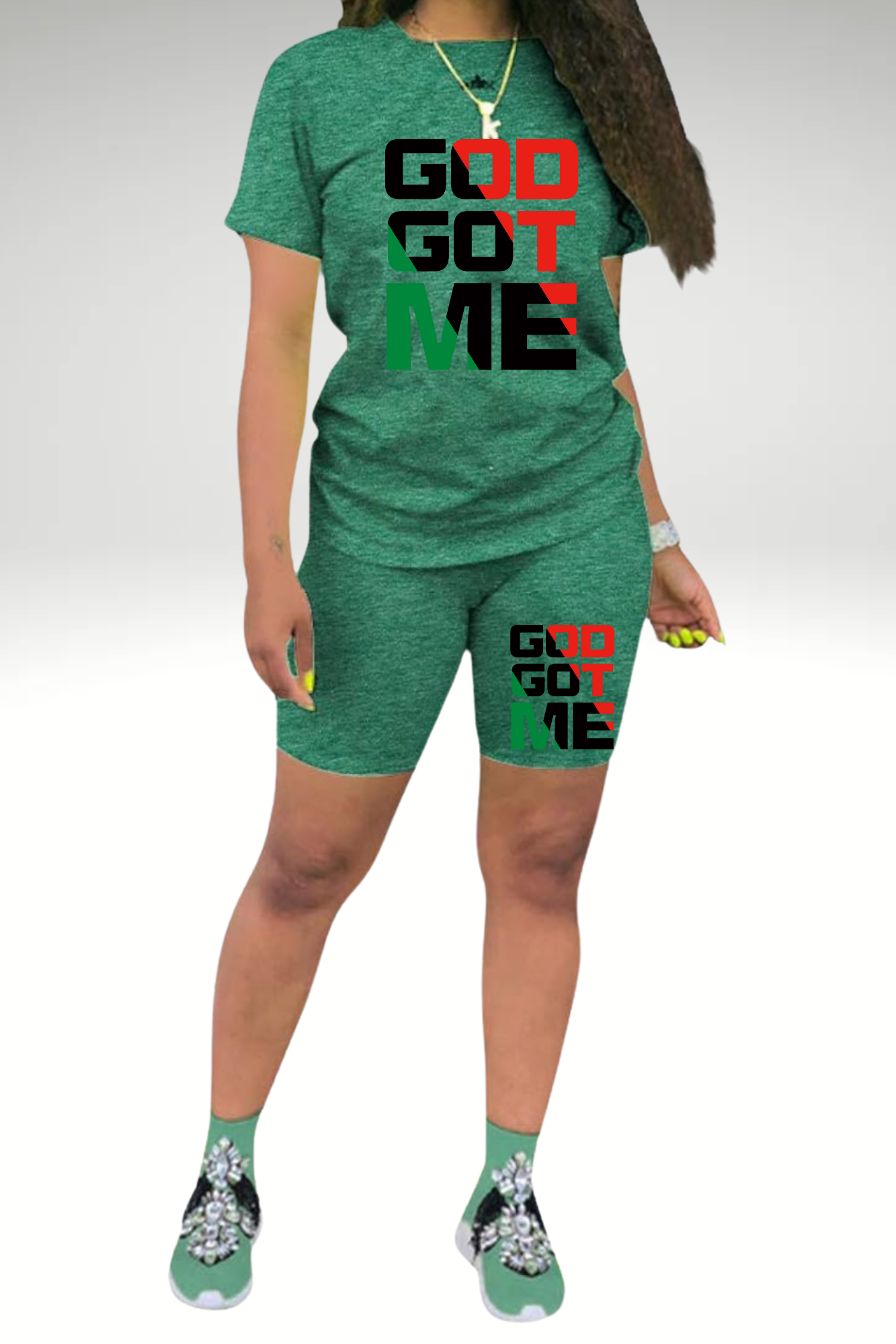 JUNETEENTH GOD GOT ME WOMENS SHORT SETS