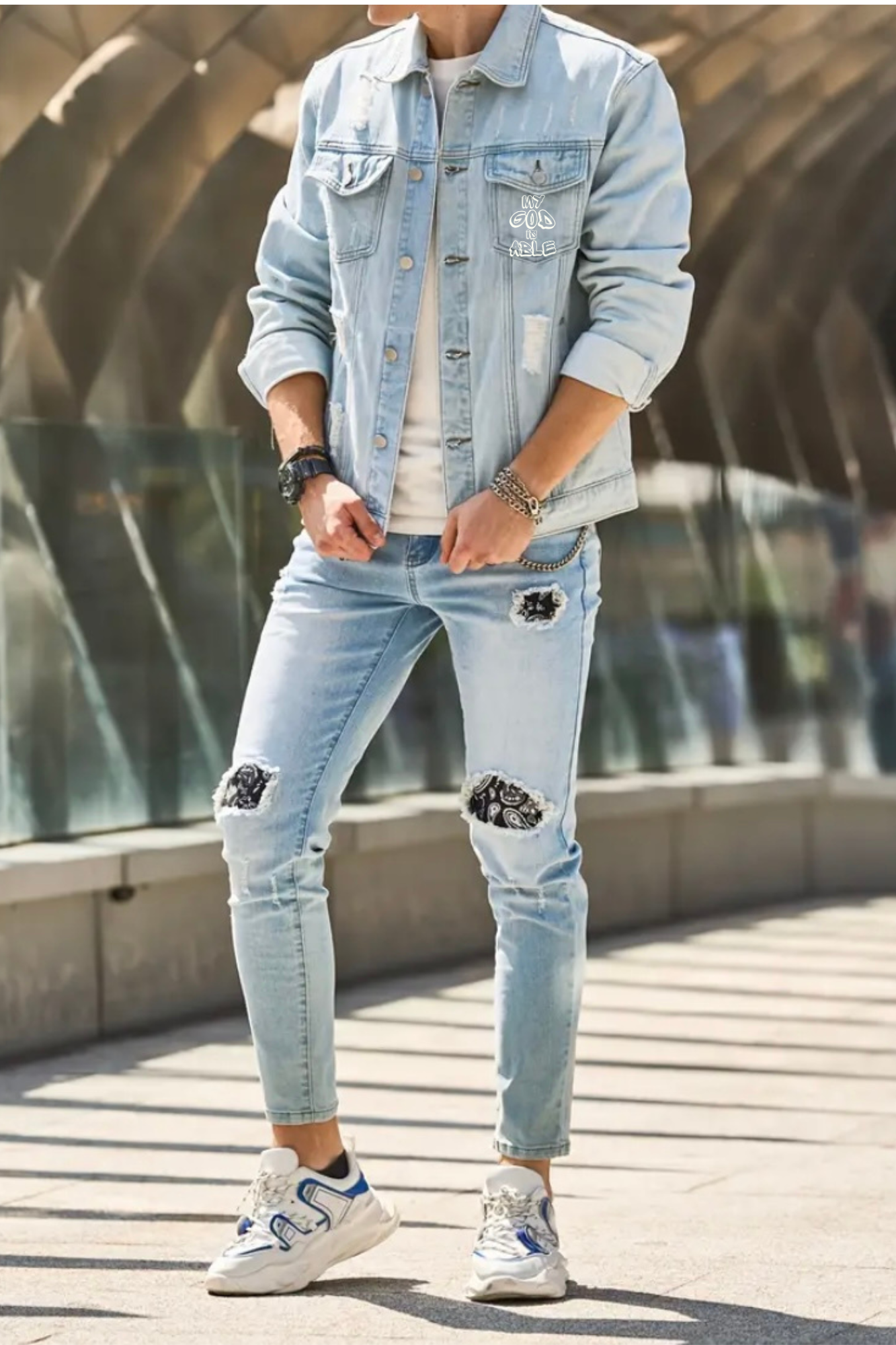 MY GOD IS ABLE MEN'S DENIM JACKET