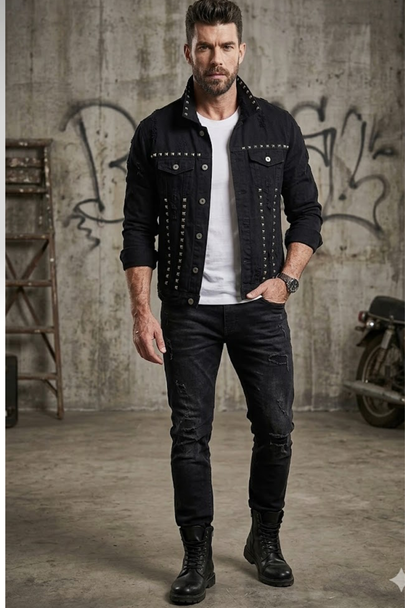 PRAYER WORKS DENIM STUD MENS JACKET