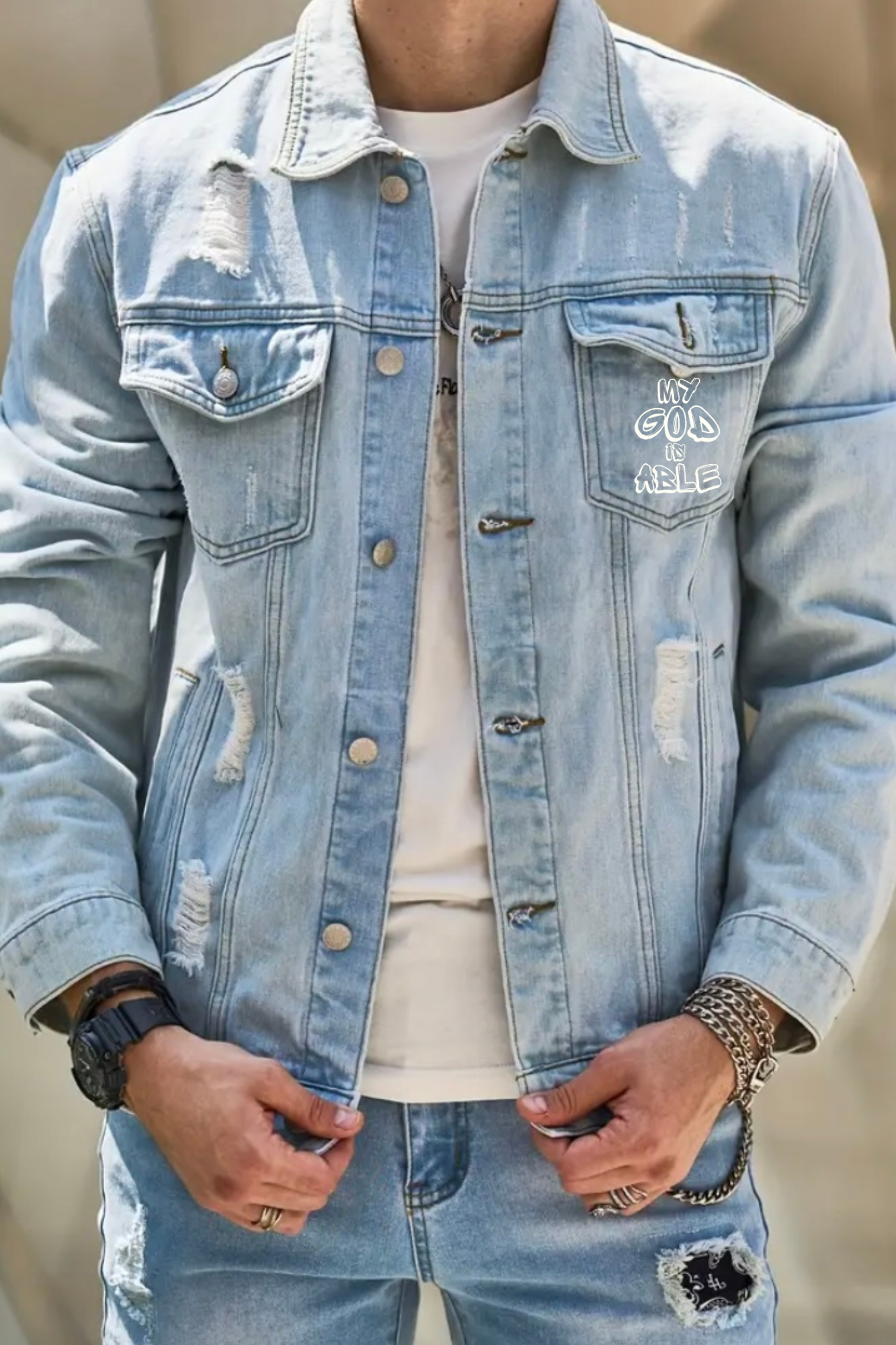 MY GOD IS ABLE MEN'S DENIM JACKET