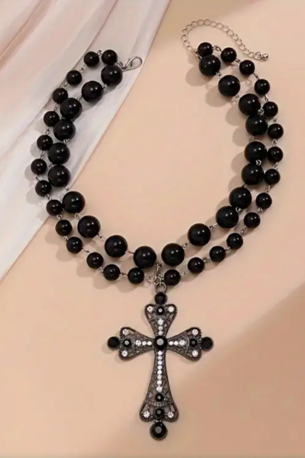 BLACK PEARLS CROSS NECKLACE