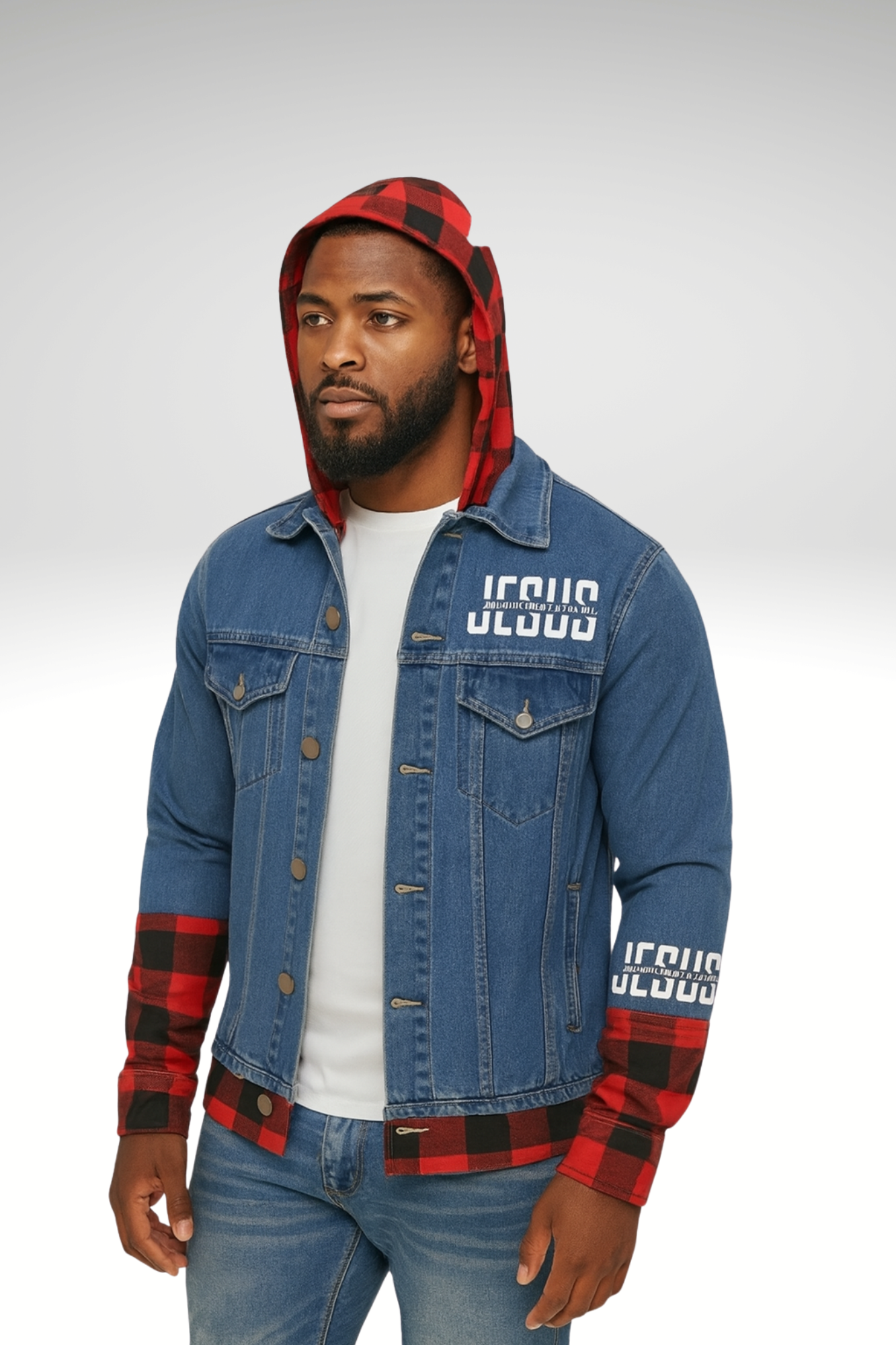 JESUS IS THE WAY DENIM HOODIE JACKET