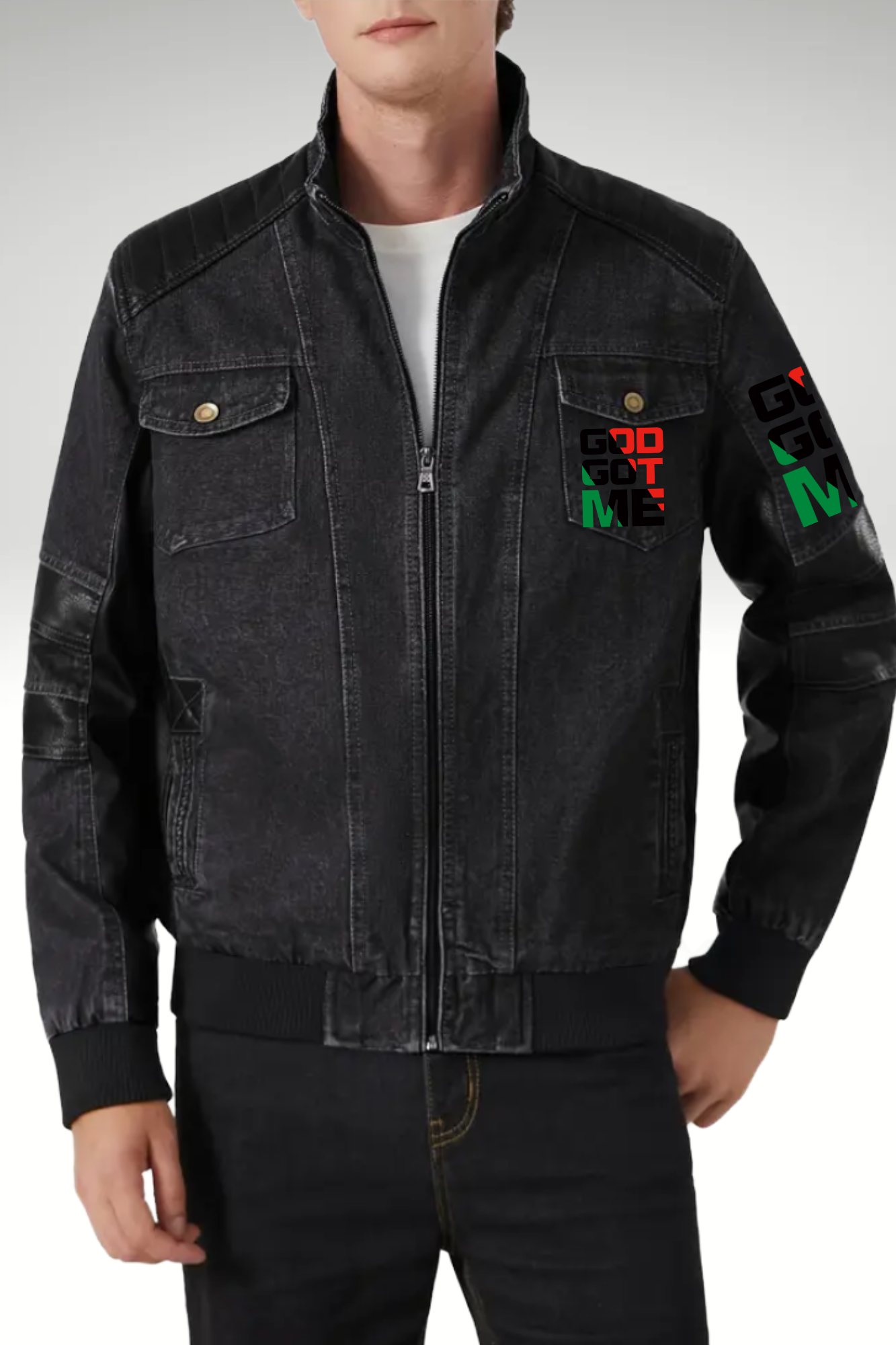 JUNETEENTH DENIM BIKER JACKET