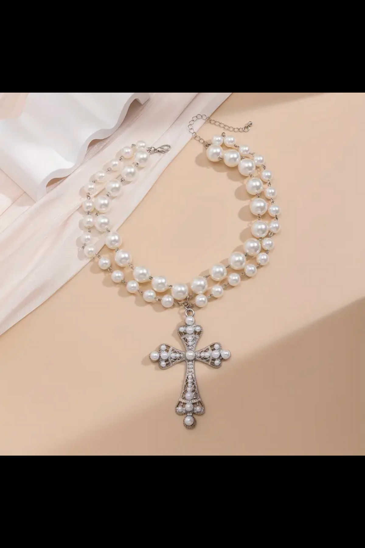 BLACK PEARLS CROSS NECKLACE