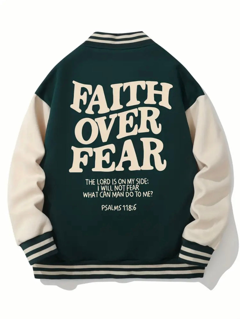 FAITH OVER FEAR WOMENS BASEBALL JACKET