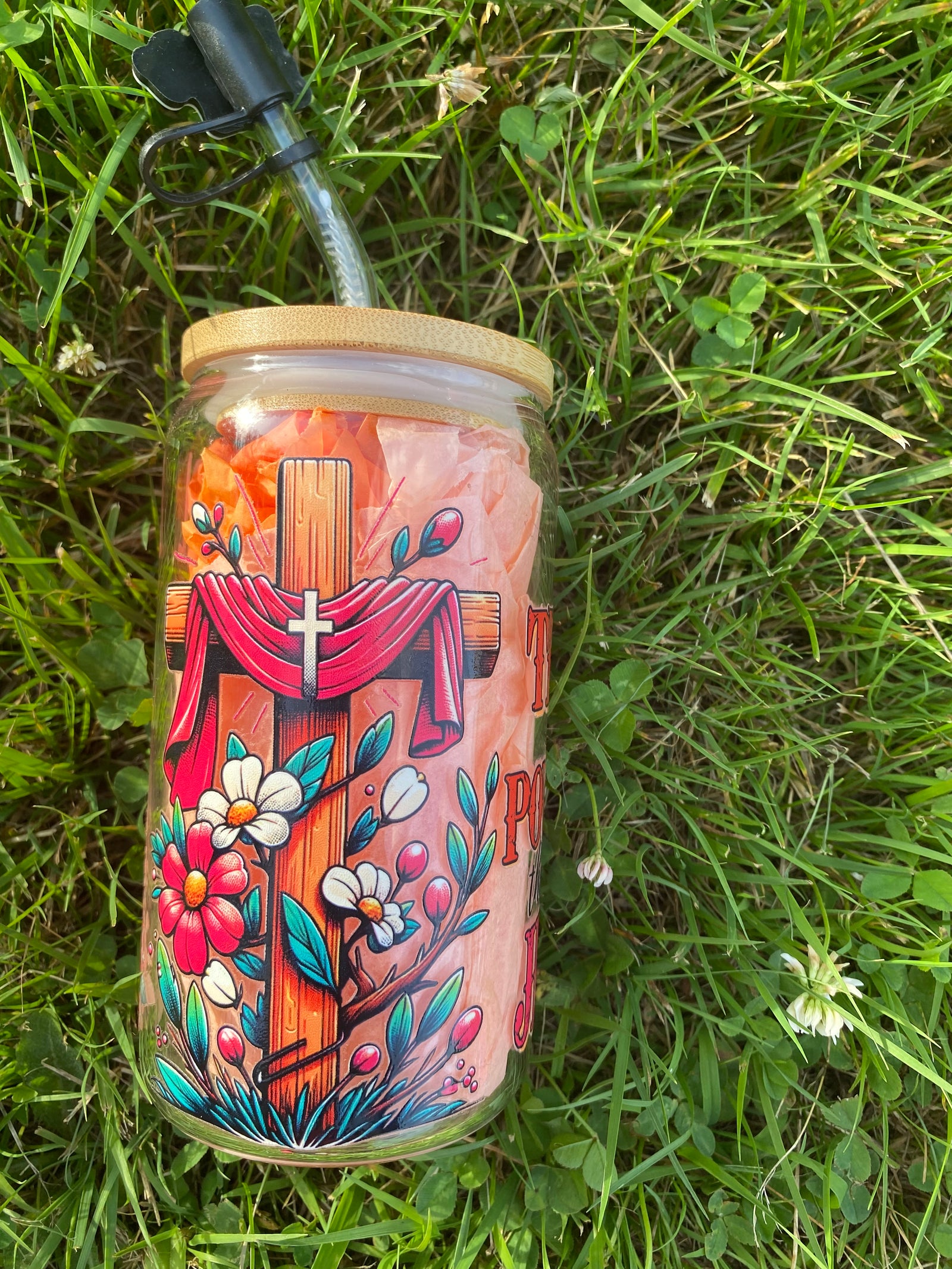 JUST A GIRL WHO LOVES JESUS GLASS JAR