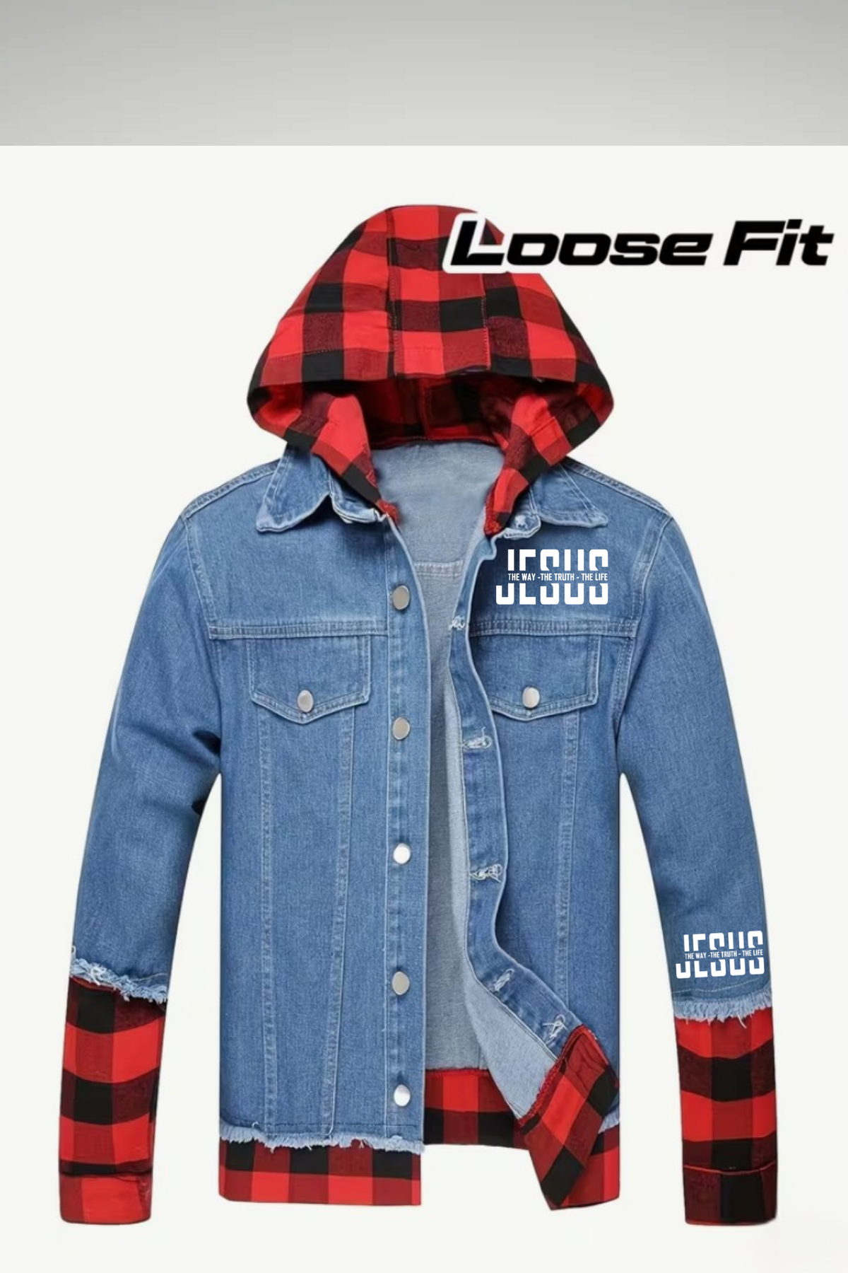 JESUS IS THE WAY DENIM HOODIE JACKET