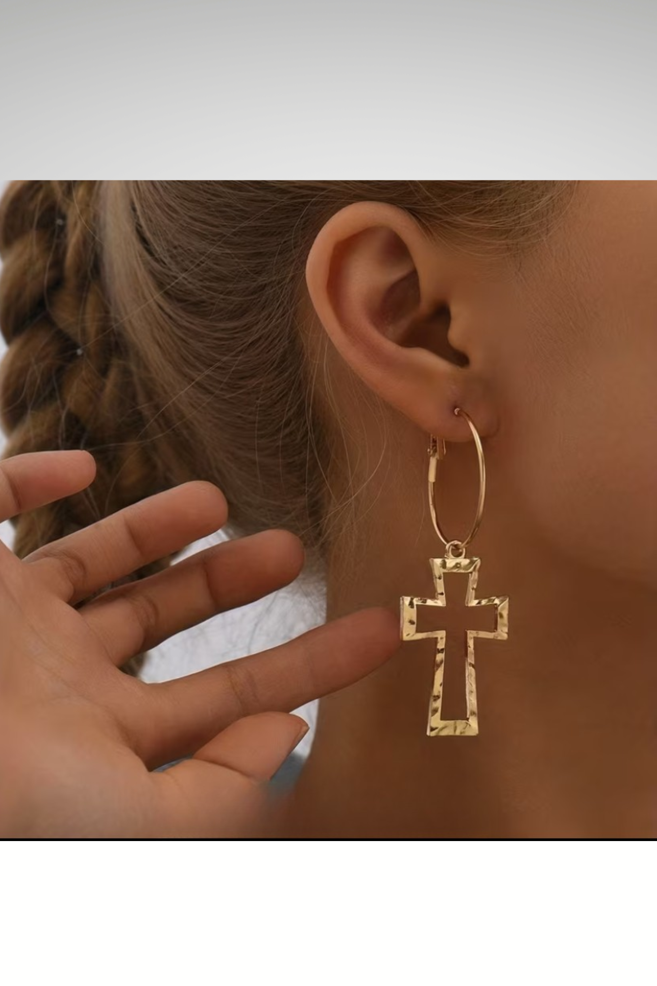 HAMMERED CROSS LOOP EARRINGS