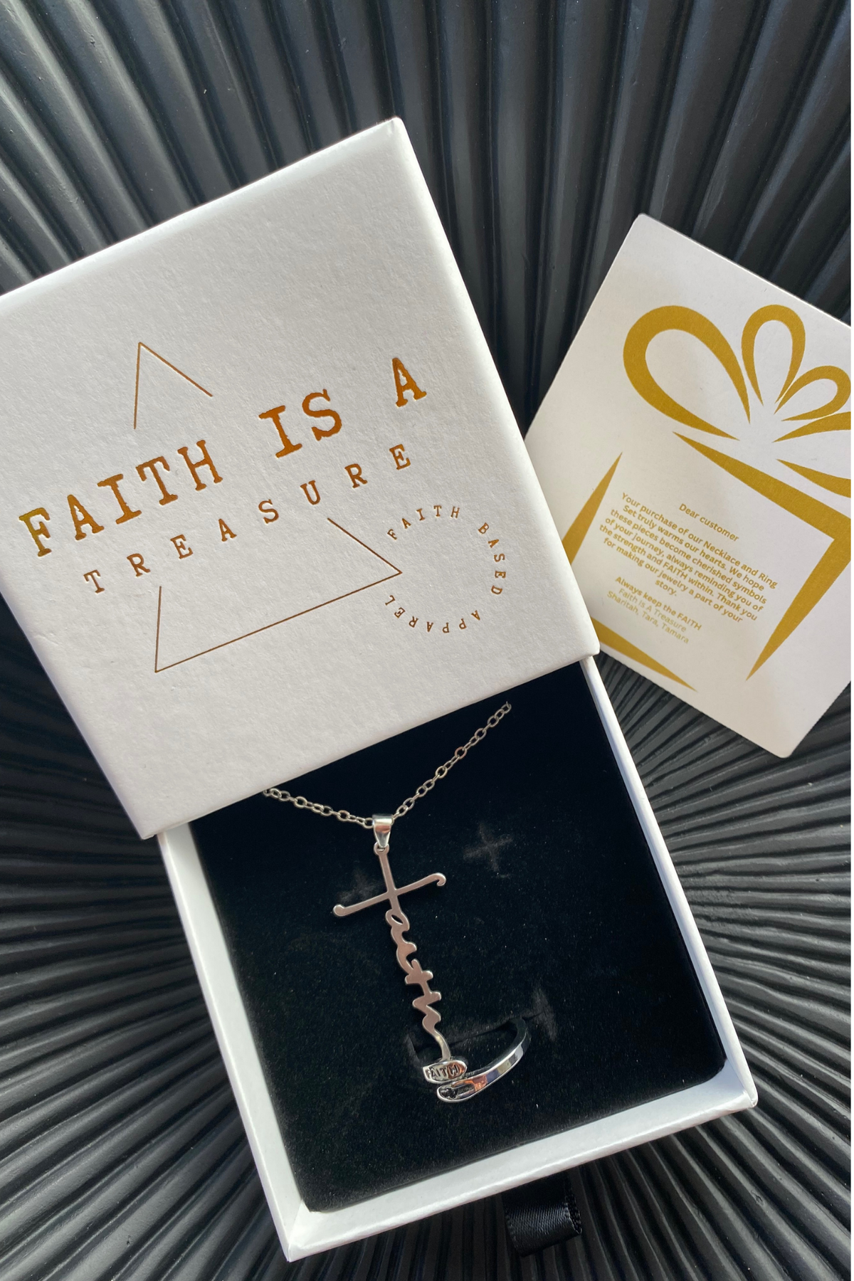 FAITH SILVER NECKLACE PENDANT RING SET
