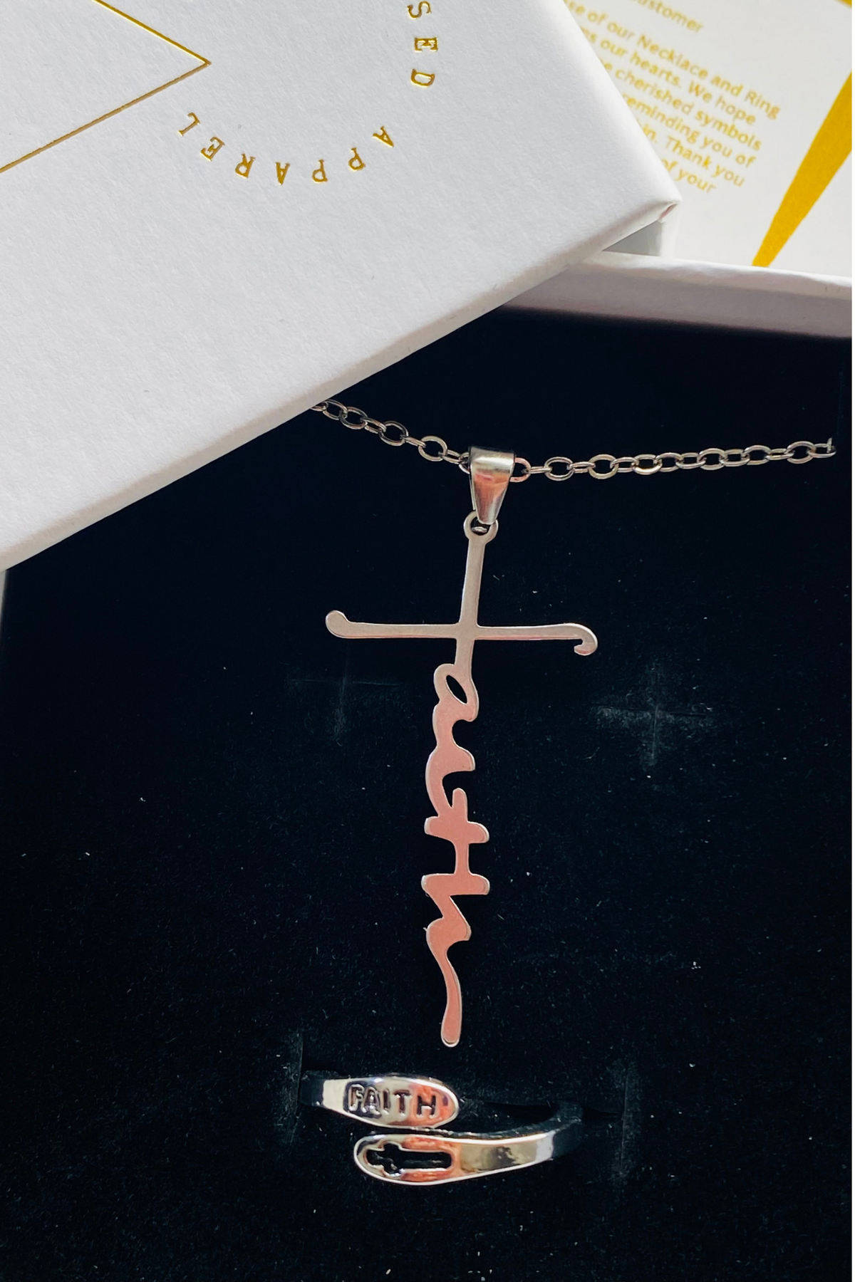 FAITH SILVER NECKLACE PENDANT RING SET