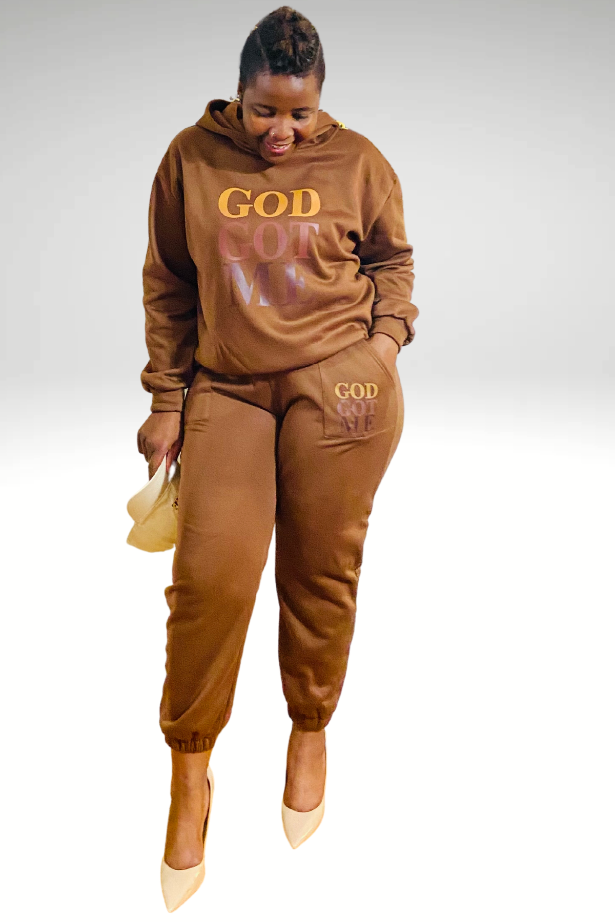 GOD GOT ME COFFEE BROWN SET