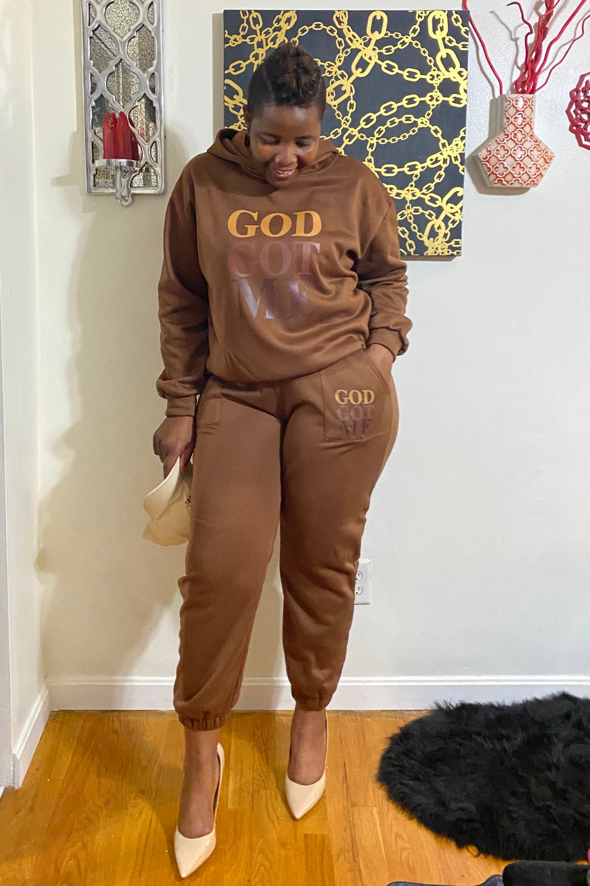 GOD GOT ME COFFEE BROWN SET