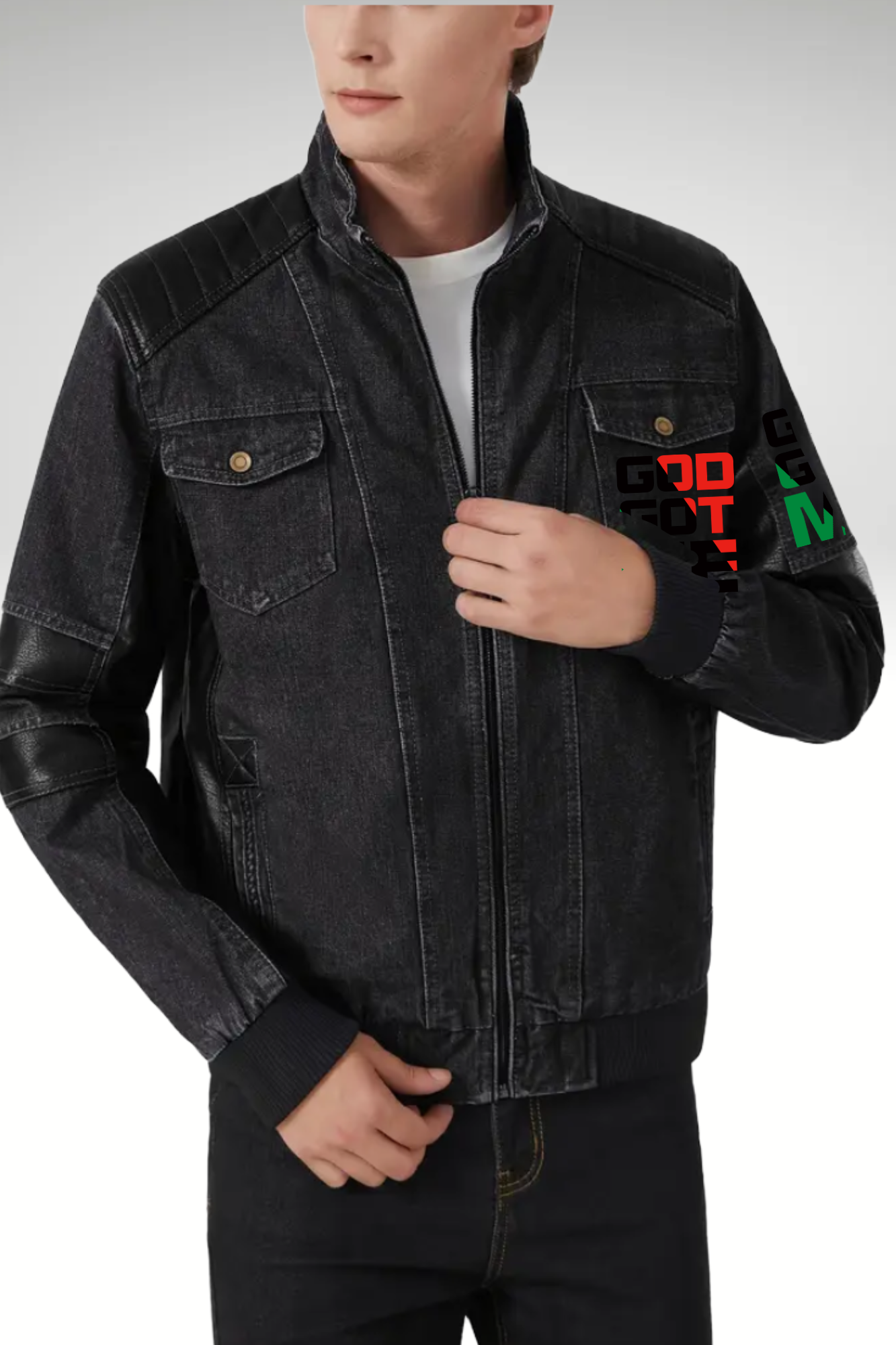 JUNETEENTH DENIM BIKER JACKET