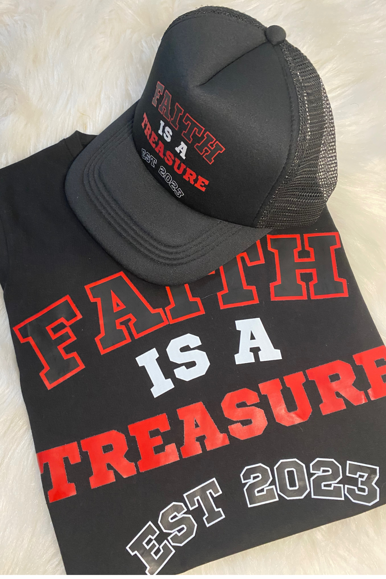 FAITH IS A TREASURE EST BLACK/RED HAT