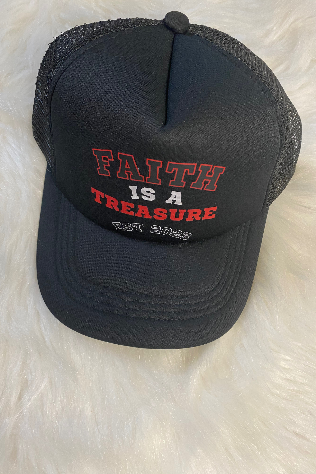 FAITH IS A TREASURE EST BLACK/RED HAT