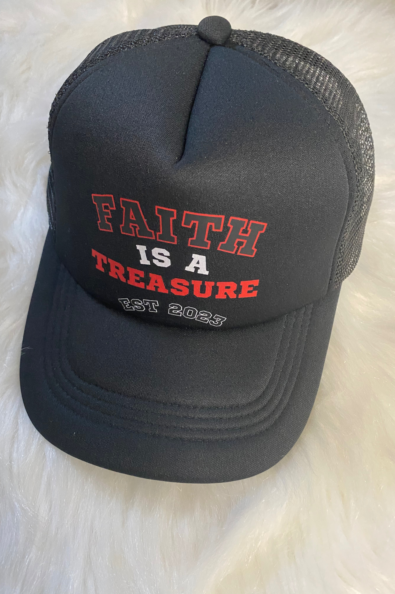FAITH IS A TREASURE EST BLACK/RED HAT