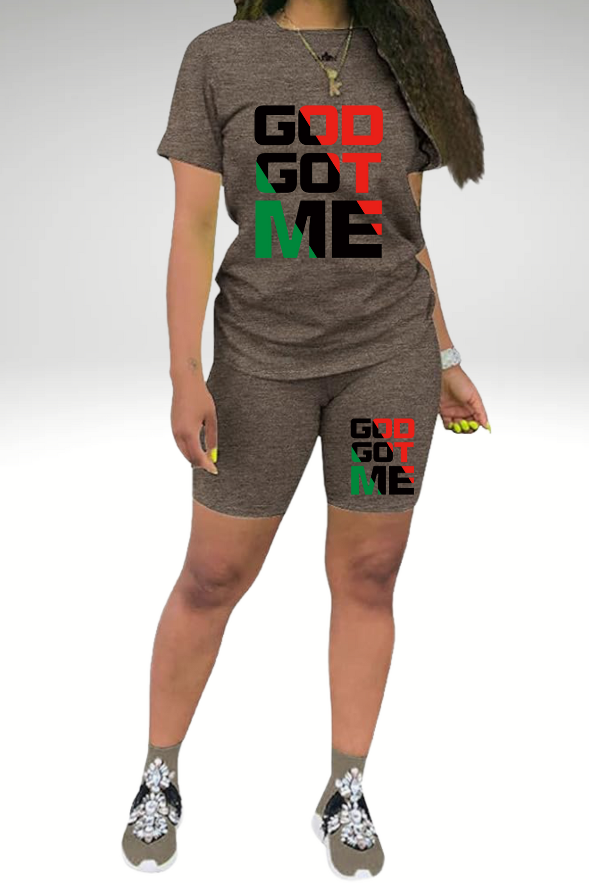 JUNETEENTH GOD GOT ME WOMENS SHORT SETS