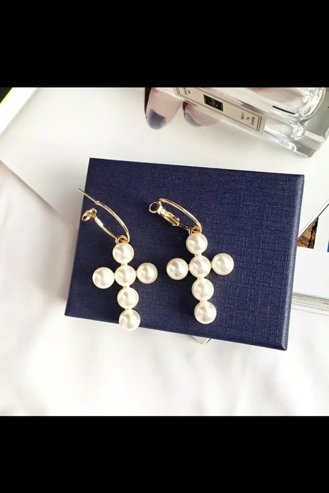 PEARL CROSS HOOP EARRINGS
