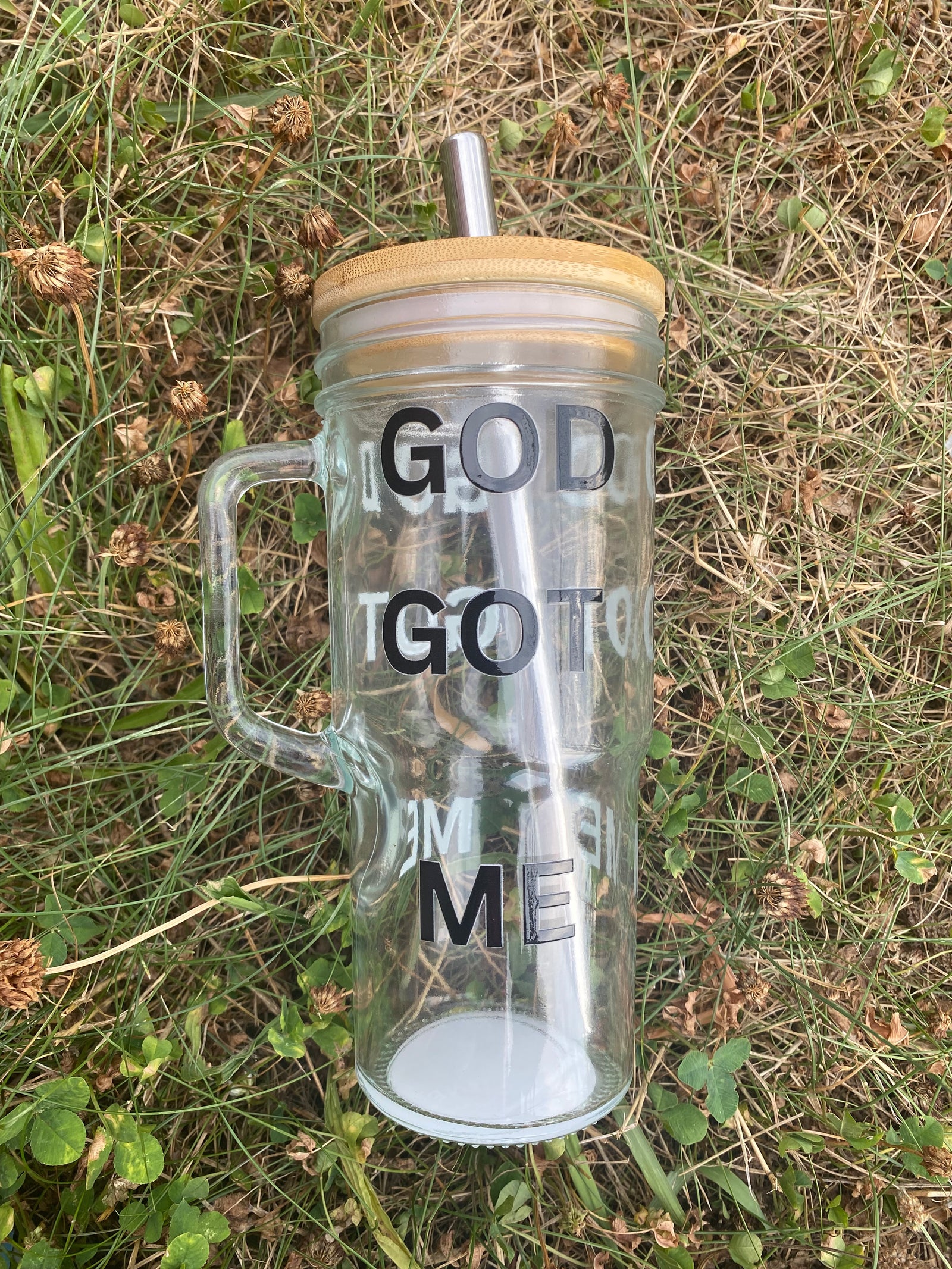 GOD GOT ME GLASS JAR