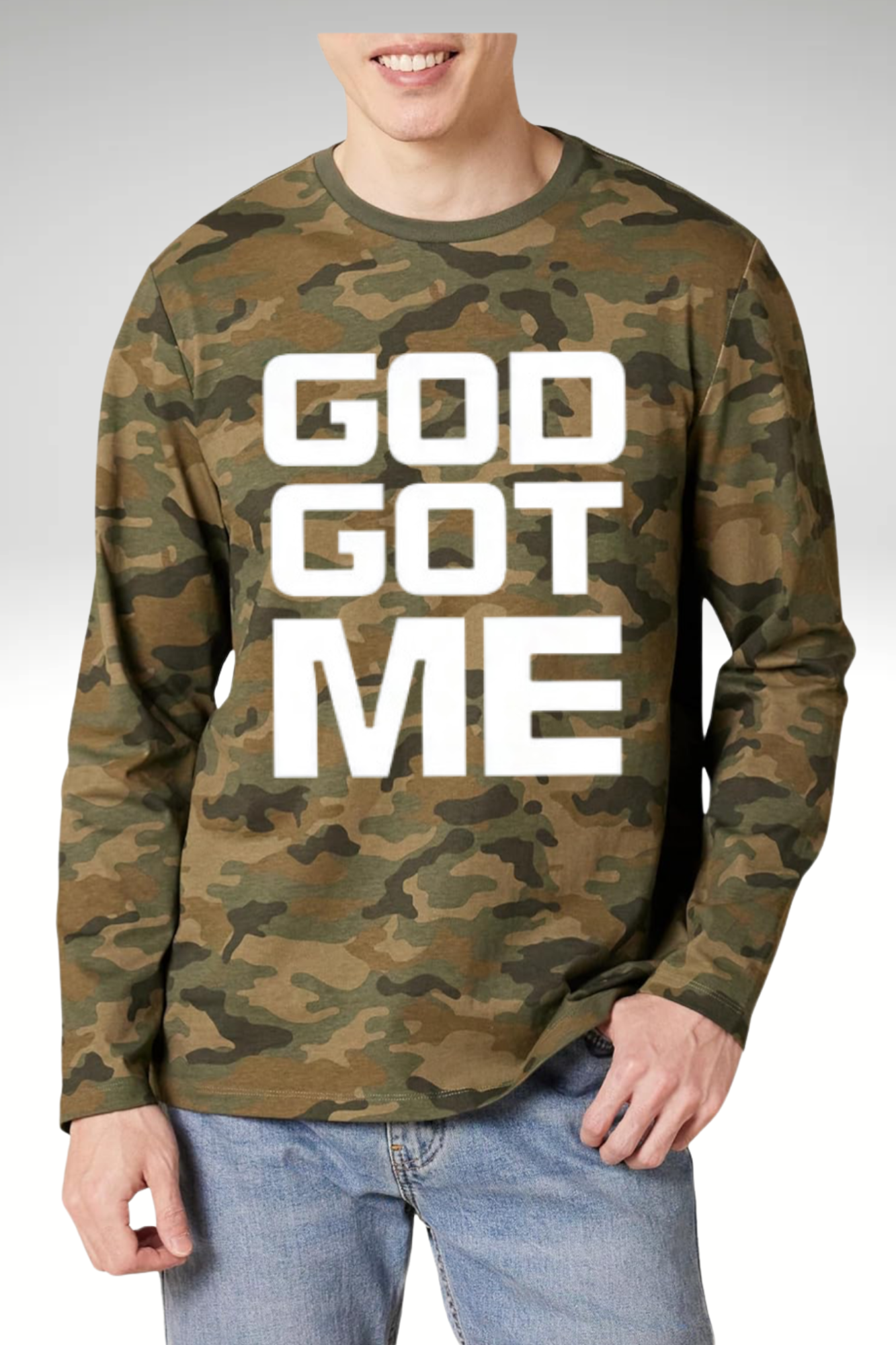 GOD GOT ME CAMO CREWNECK TSHIRT