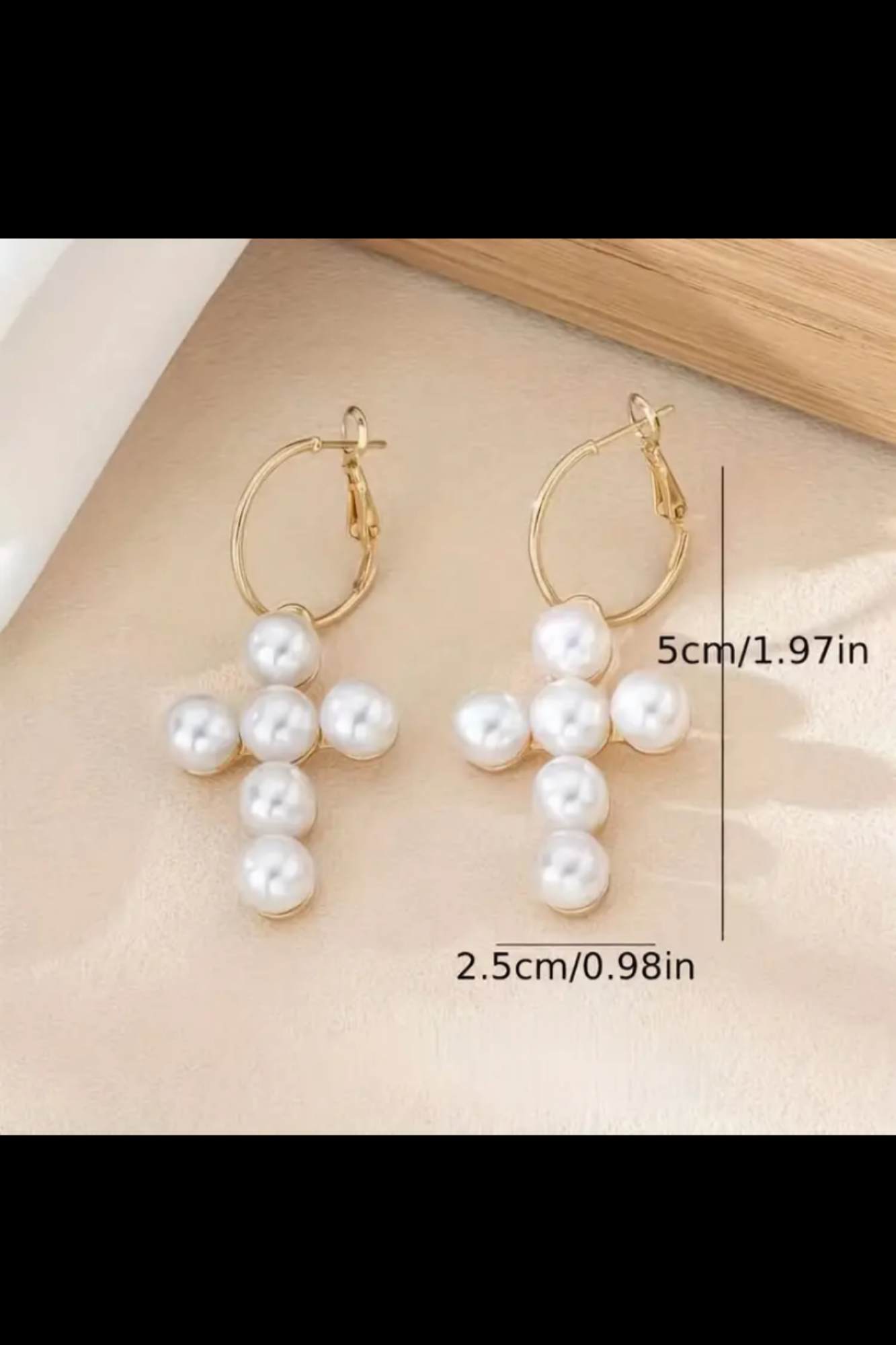 PEARL CROSS HOOP EARRINGS