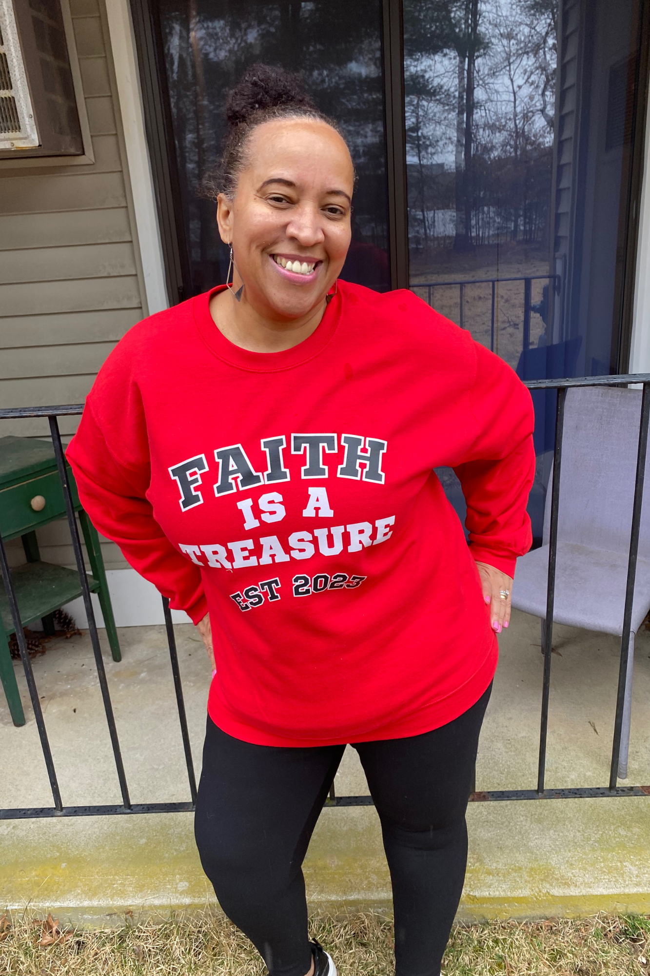 FAITH IS A TREASURE EST RED SWEATSHIRT