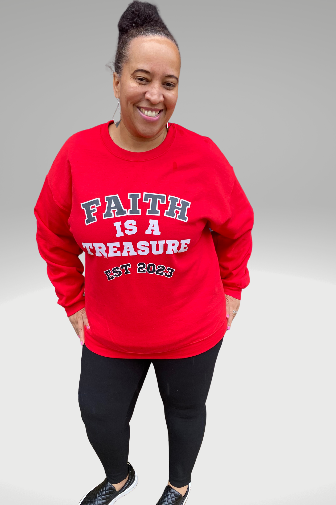 FAITH IS A TREASURE EST RED SWEATSHIRT