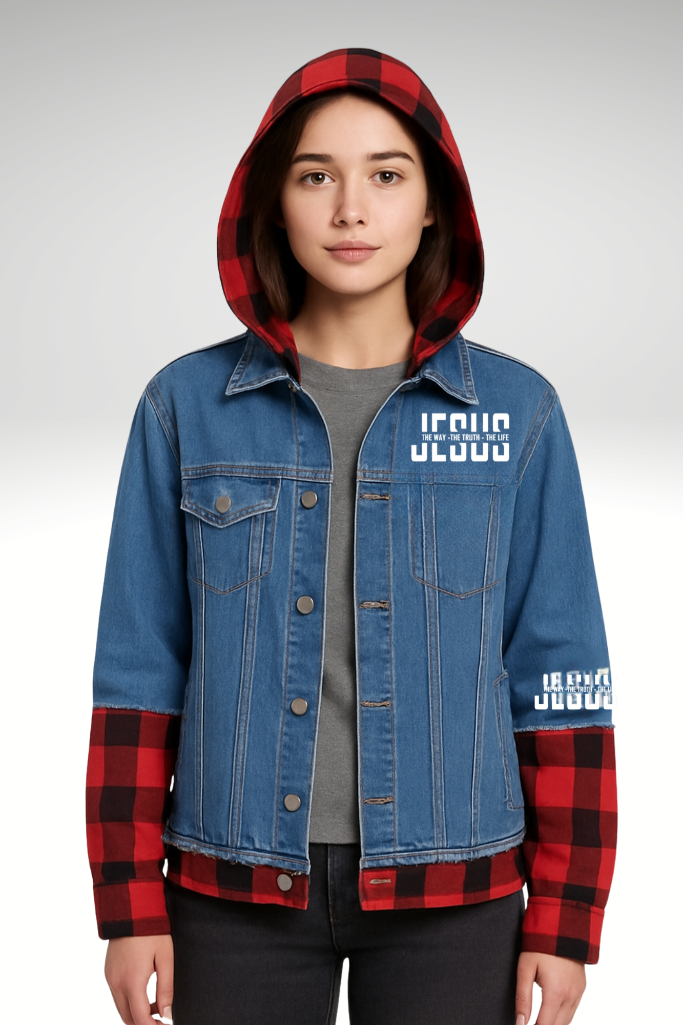 JESUS IS THE WAY DENIM HOODIE JACKET
