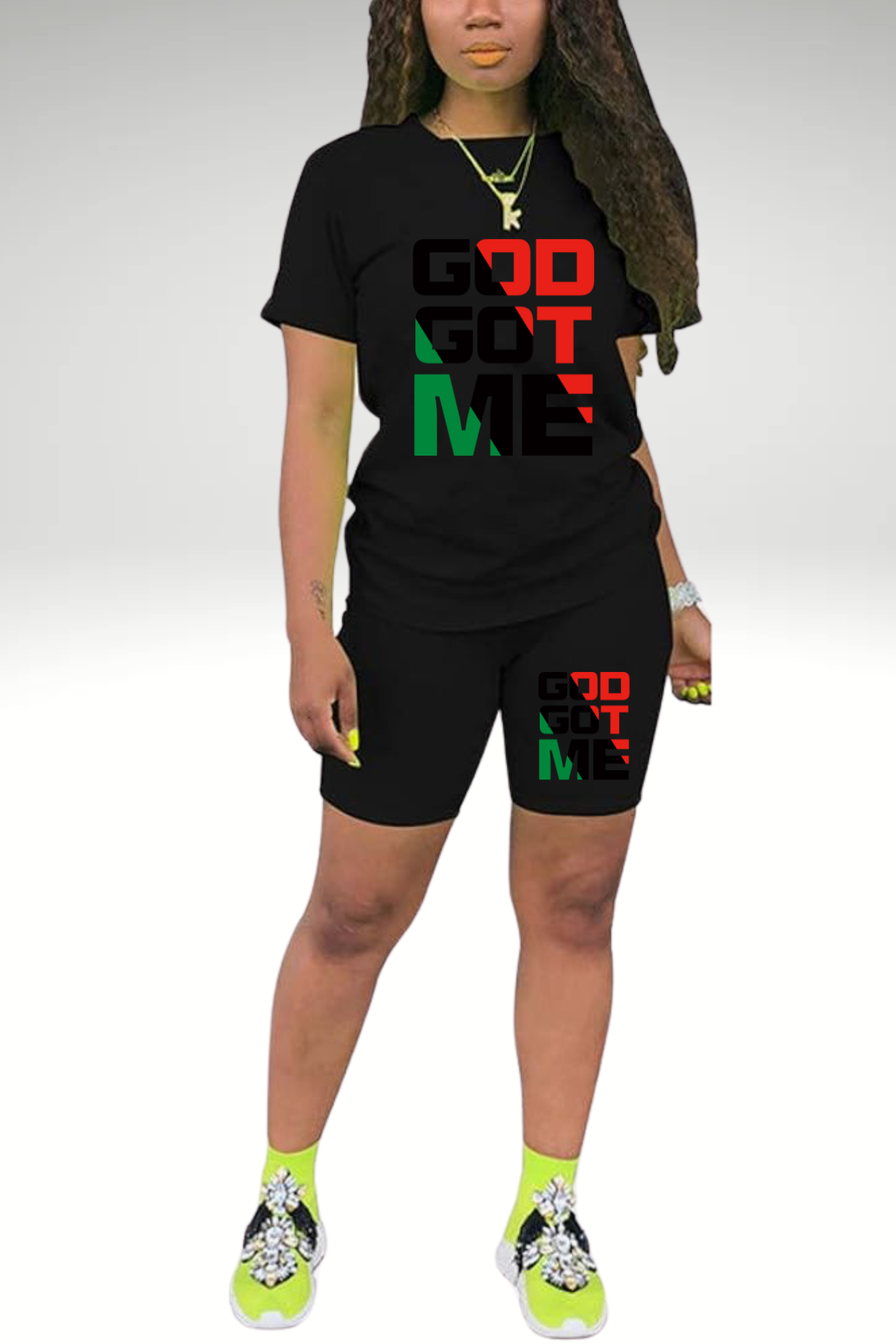 JUNETEENTH GOD GOT ME WOMENS SHORT SETS