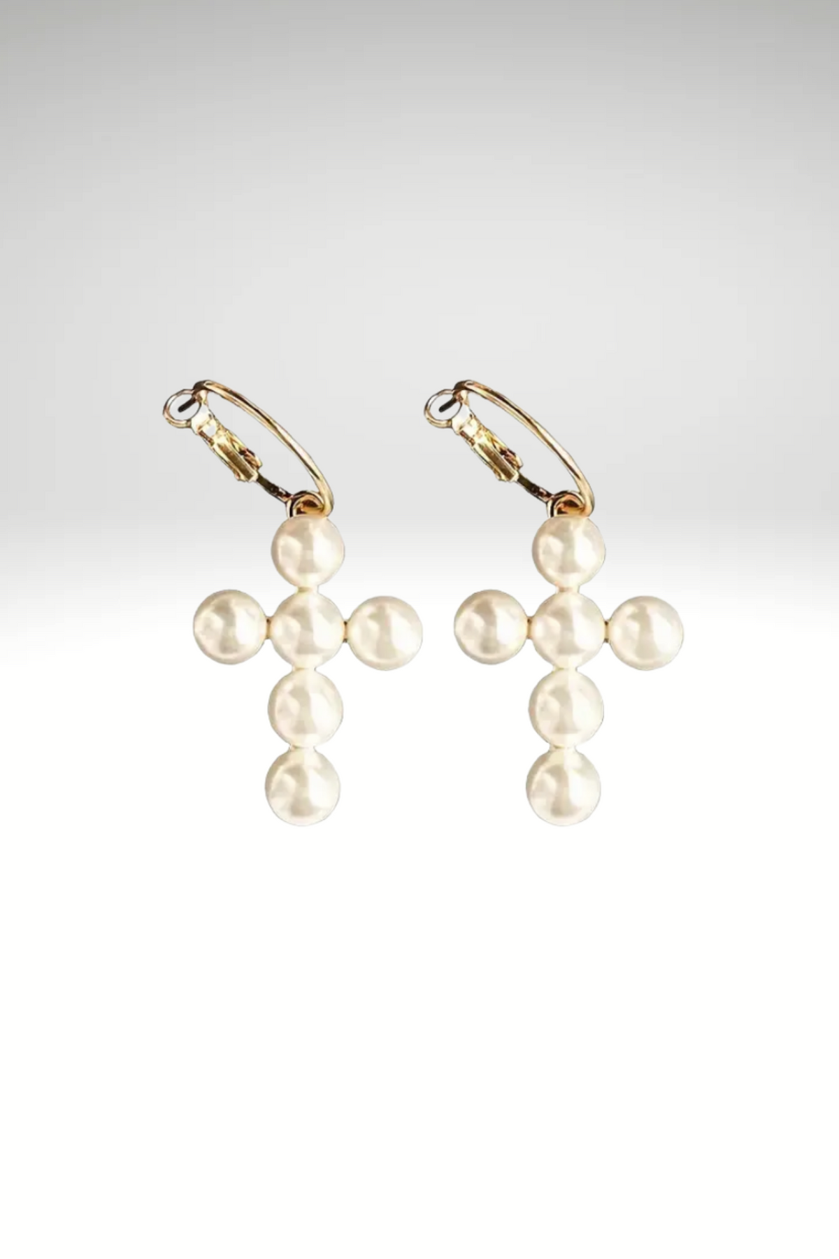 PEARL CROSS HOOP EARRINGS