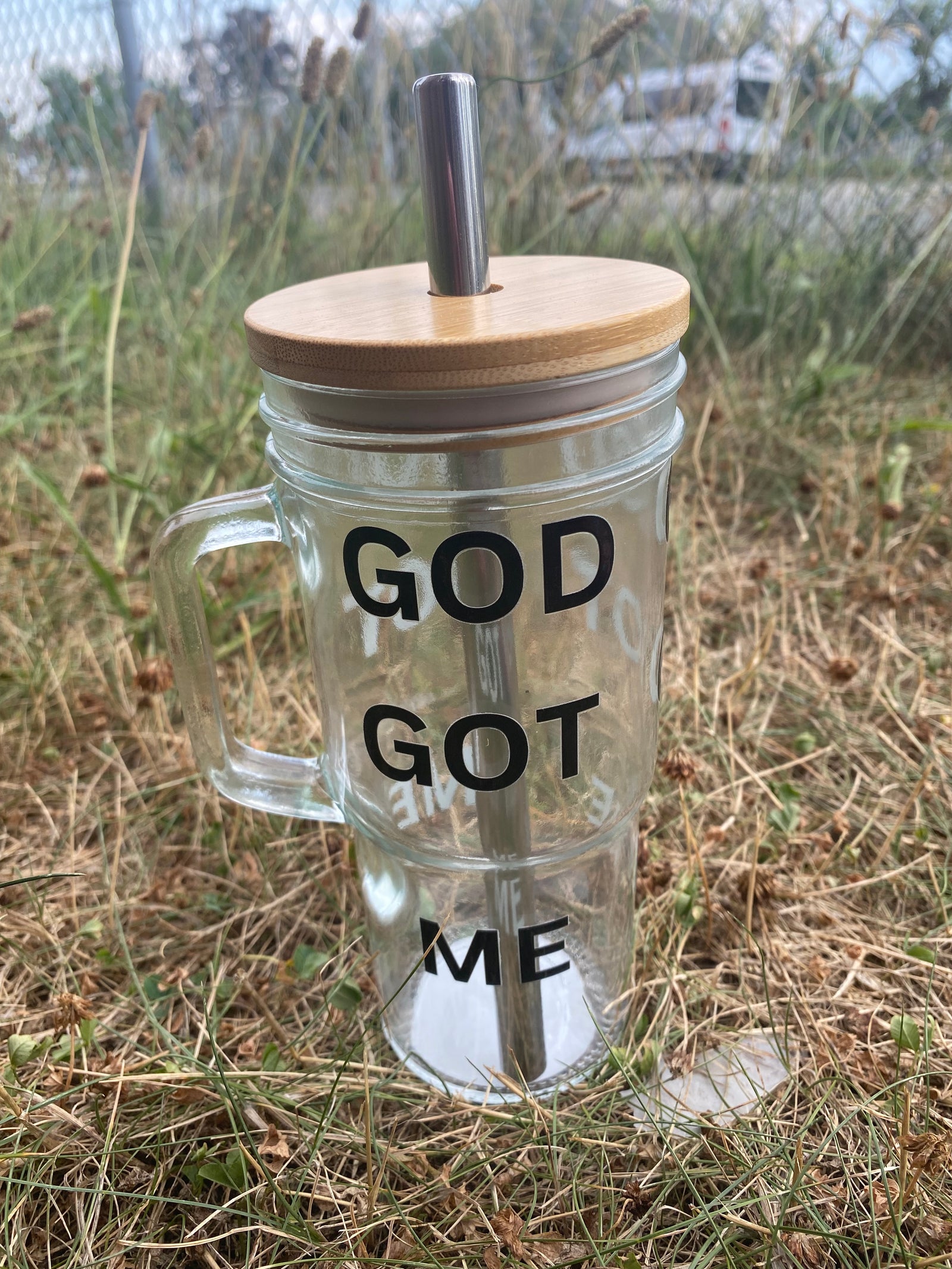 GOD GOT ME GLASS JAR