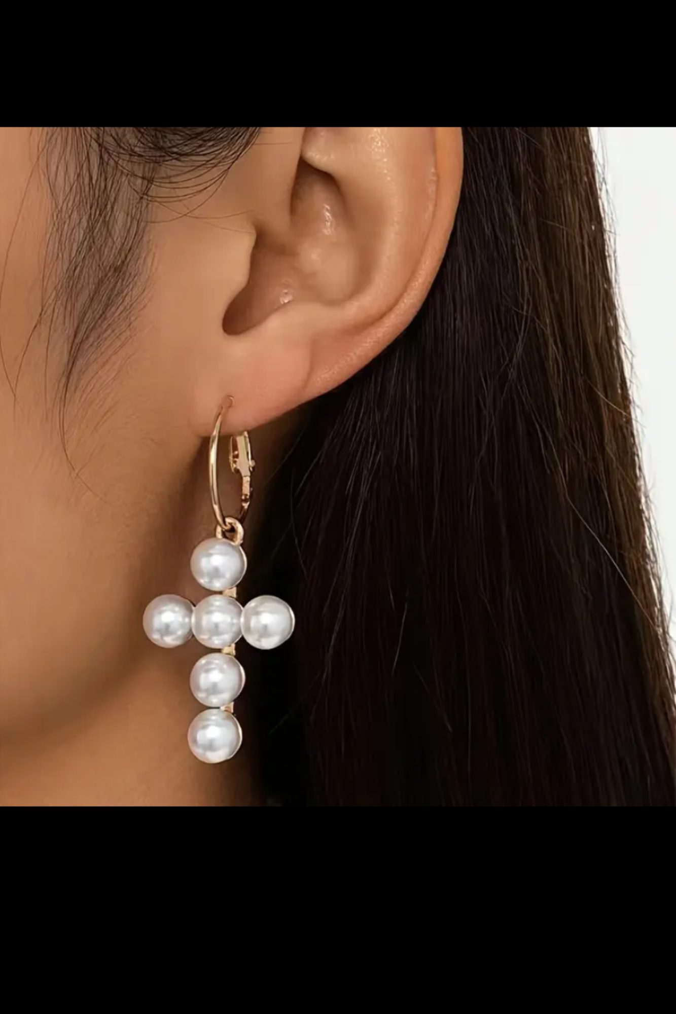PEARL CROSS HOOP EARRINGS