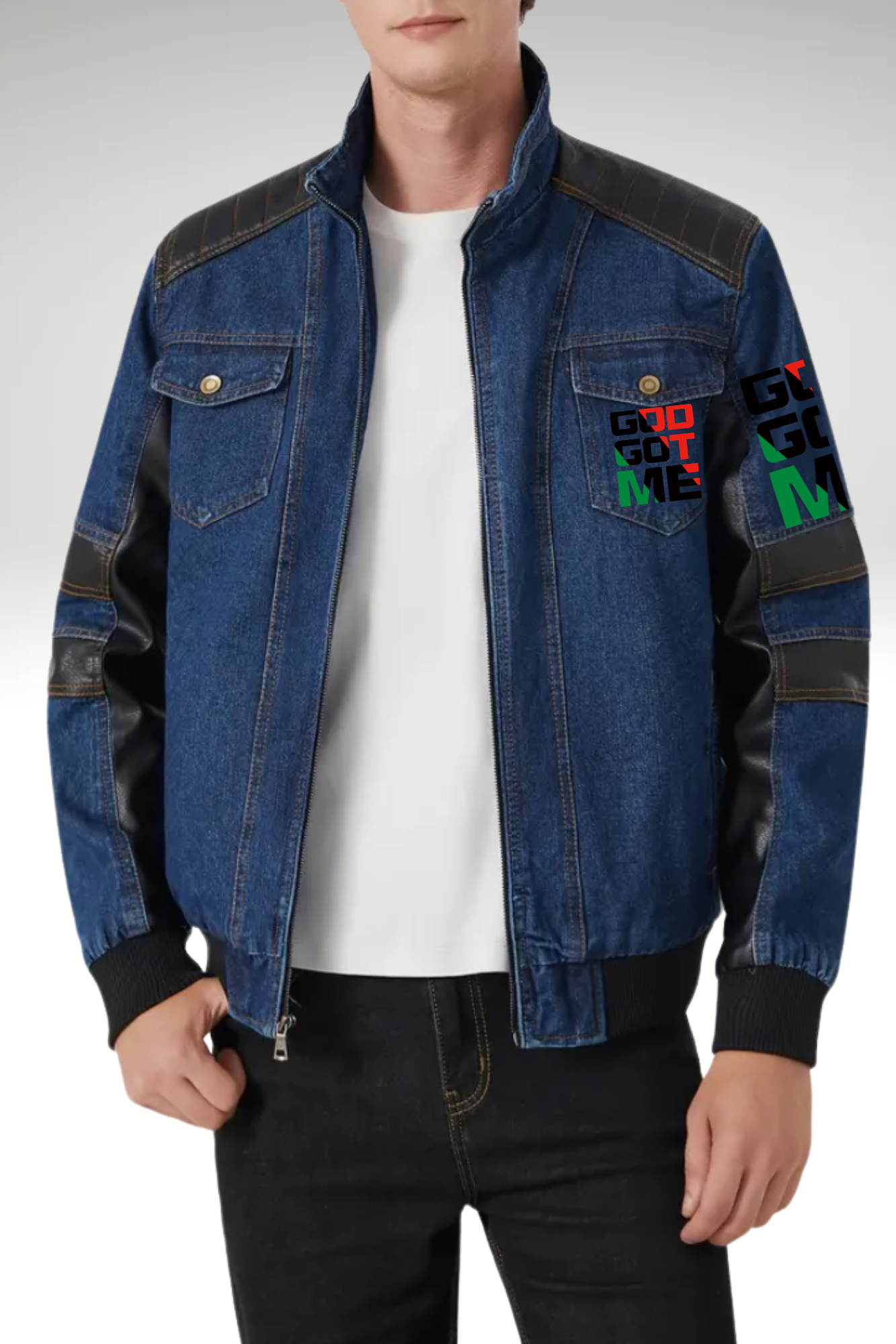 JUNETEENTH DENIM BIKER JACKET