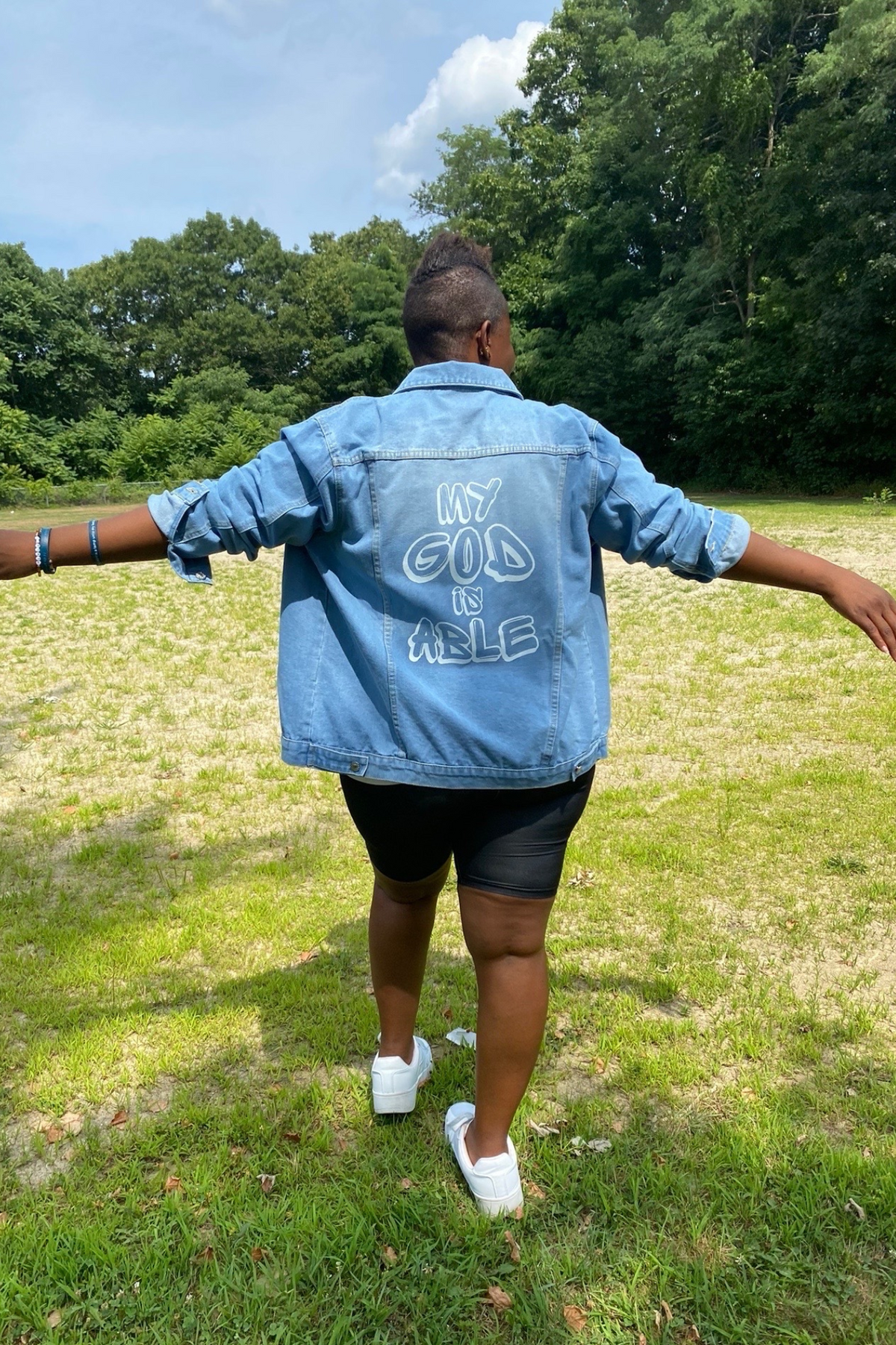 MY GOD IS ABLE WOMENS DENIM JACKET