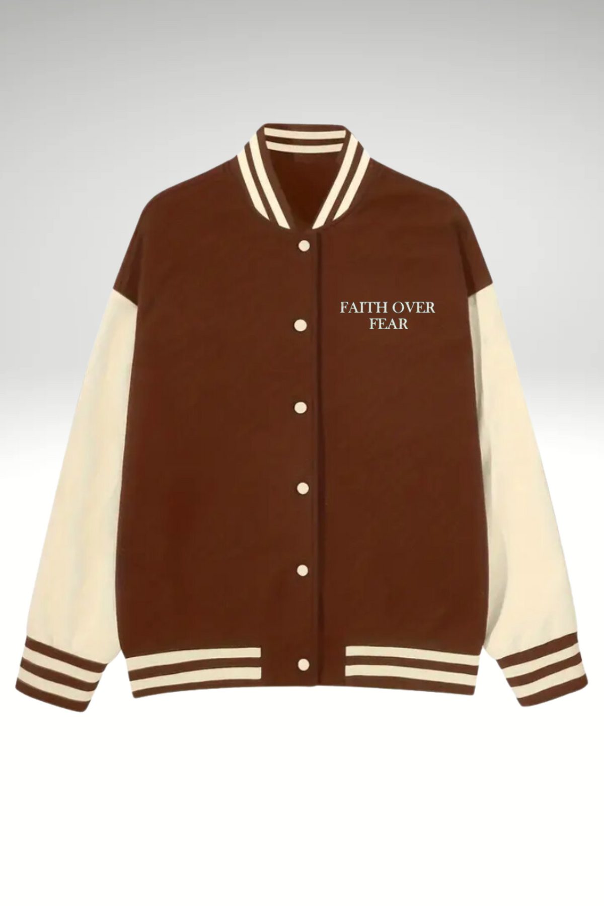 FAITH OVER FEAR WOMENS BASEBALL JACKET