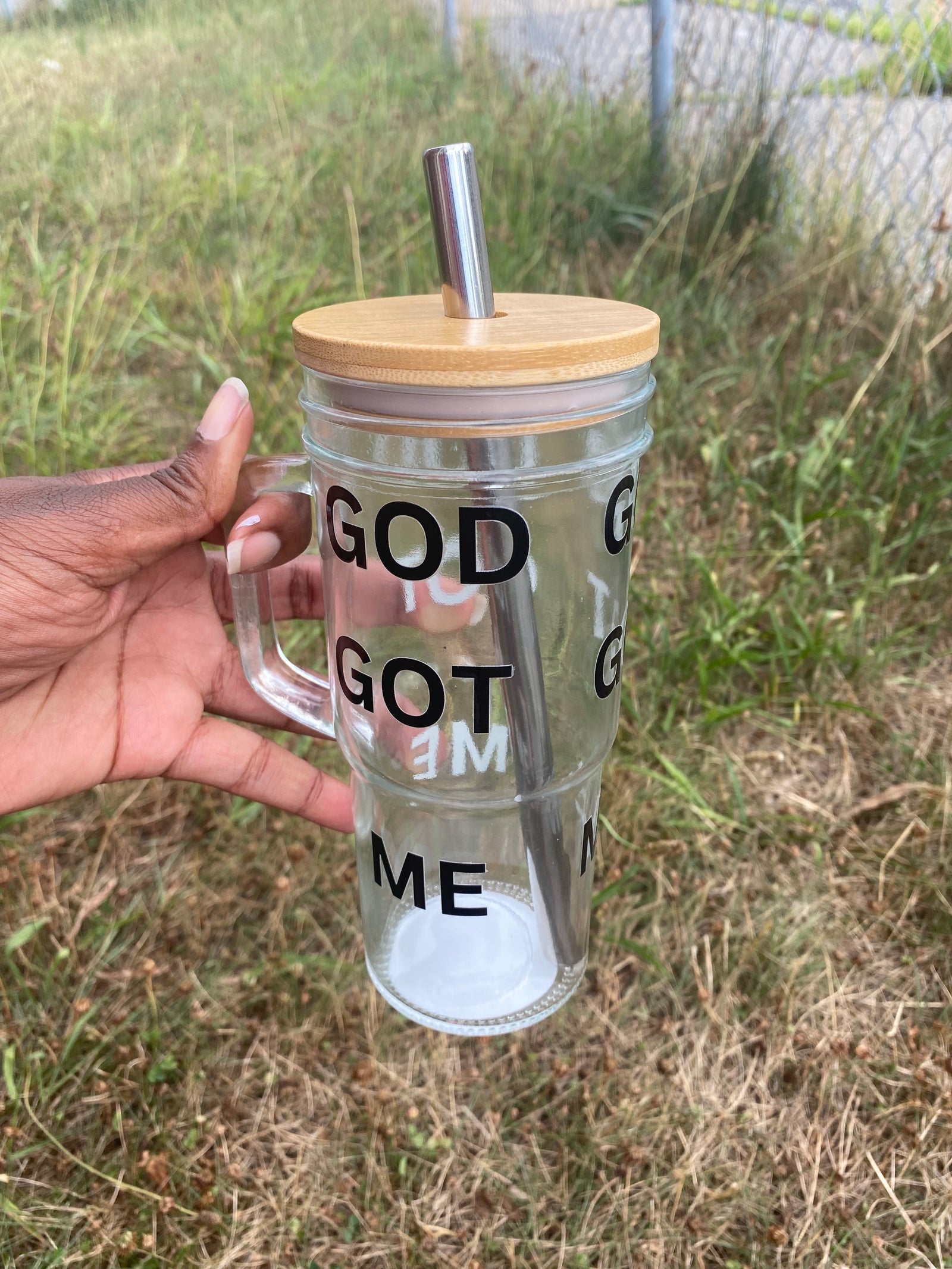 GOD GOT ME GLASS JAR