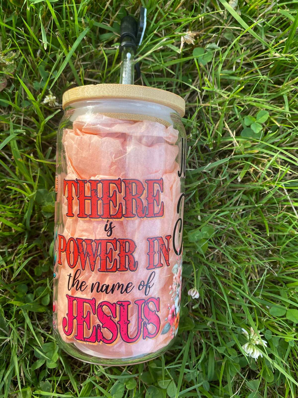 JUST A GIRL WHO LOVES JESUS GLASS JAR