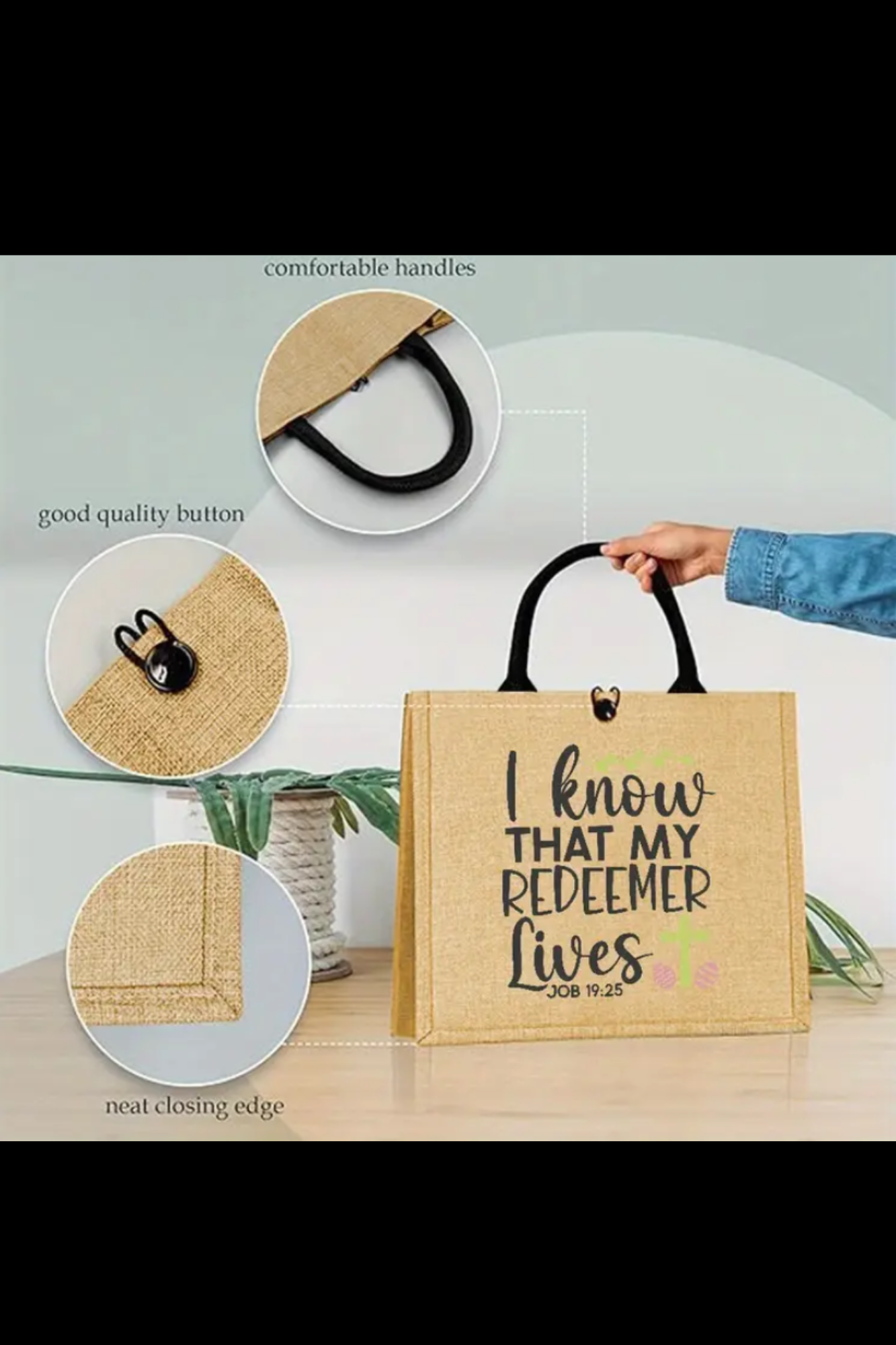 MY REDEEMER LIVES TOTE BAG