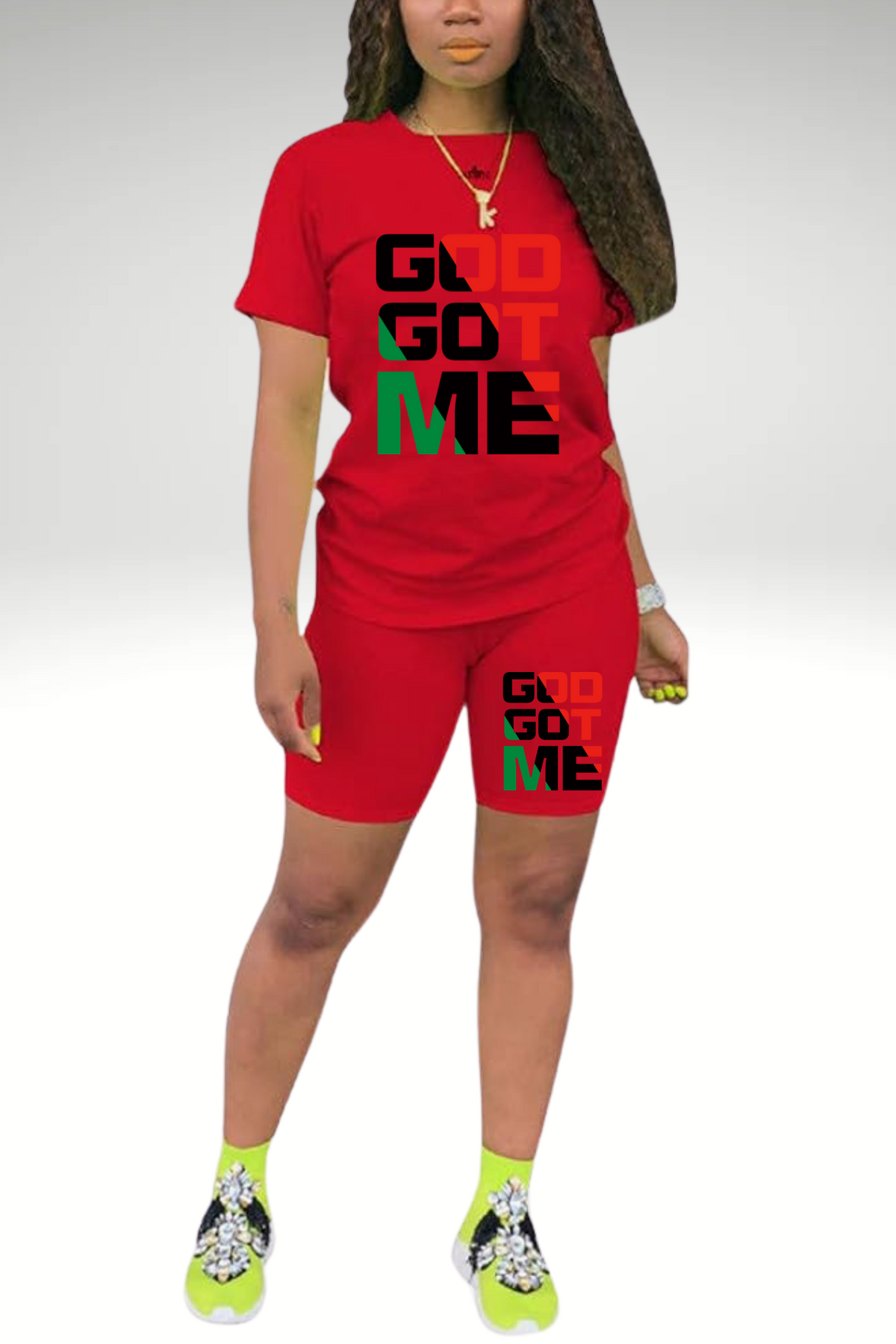 JUNETEENTH GOD GOT ME WOMENS SHORT SETS